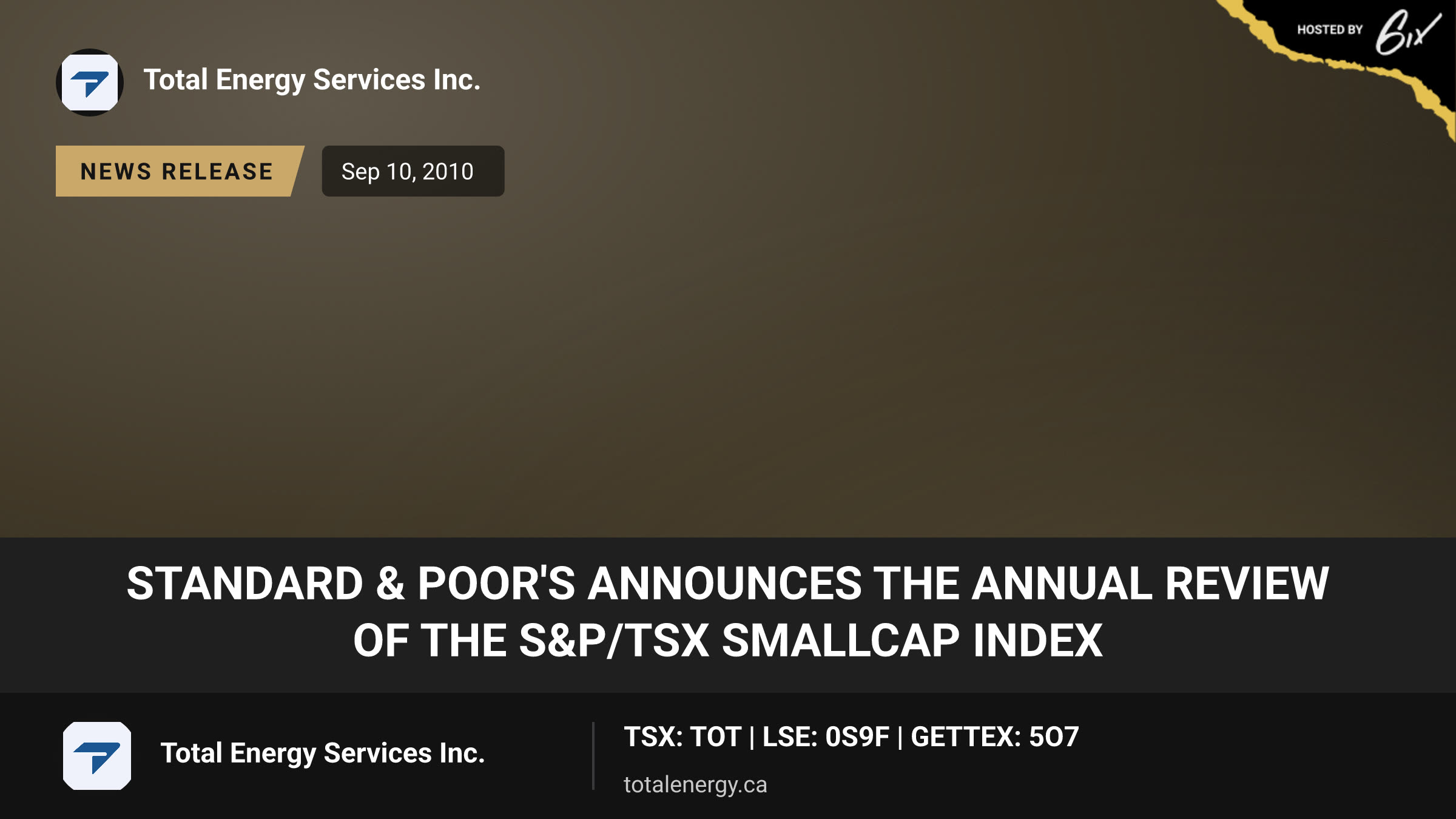Standard & Poor's Announces the Annual Review of the S&P/TSX SmallCap Index