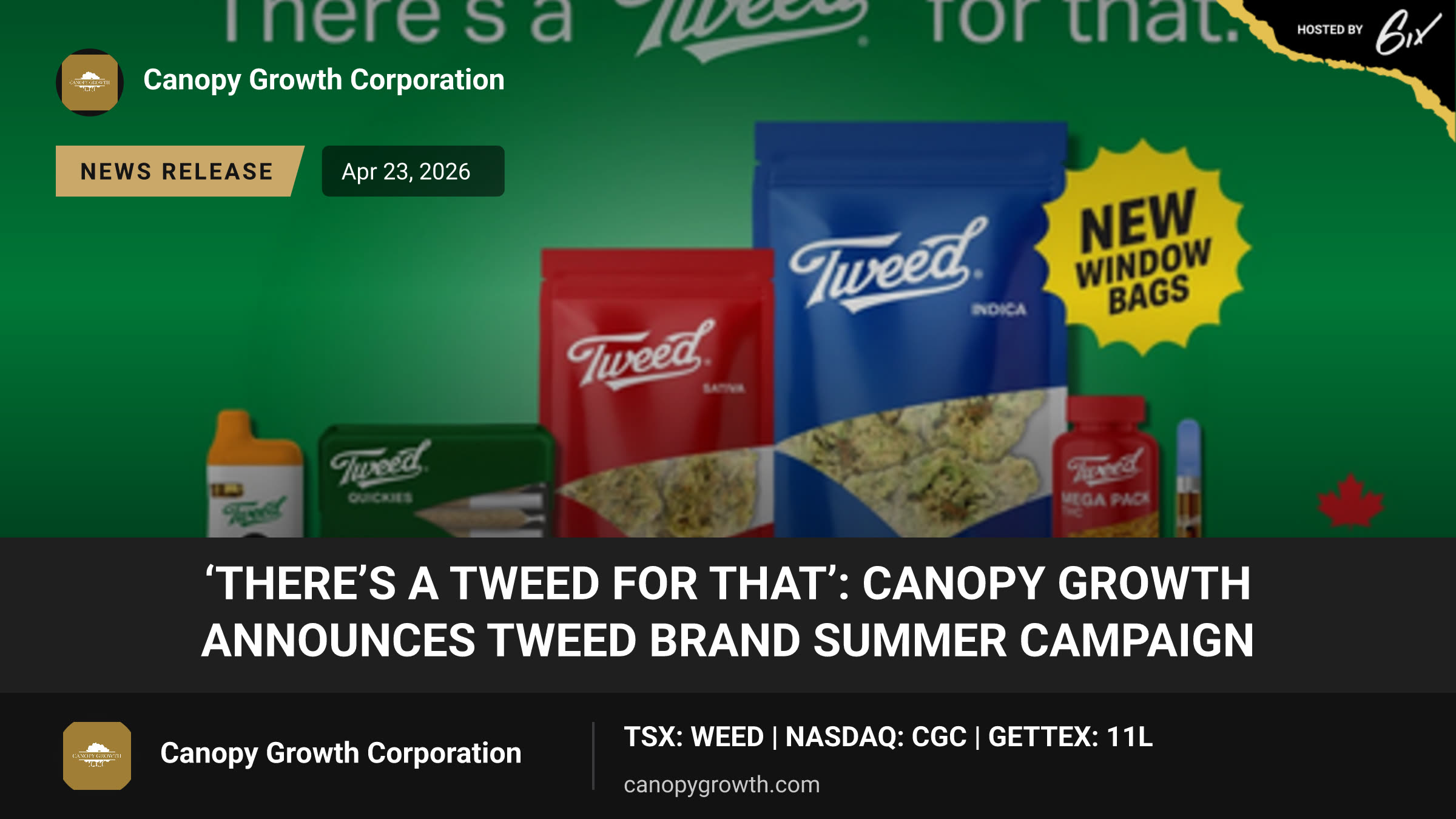 ‘There’s a Tweed for That’: Canopy Growth Announces Tweed Brand Summer Campaign