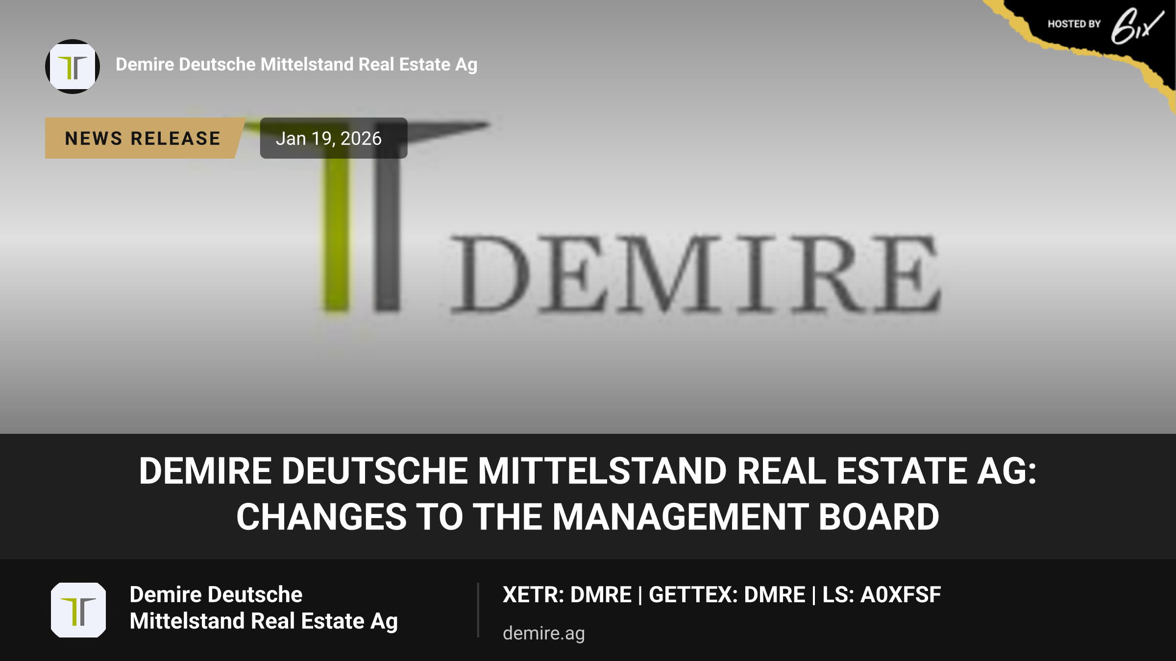 DEMIRE Deutsche Mittelstand Real Estate AG: Changes to the Management Board
