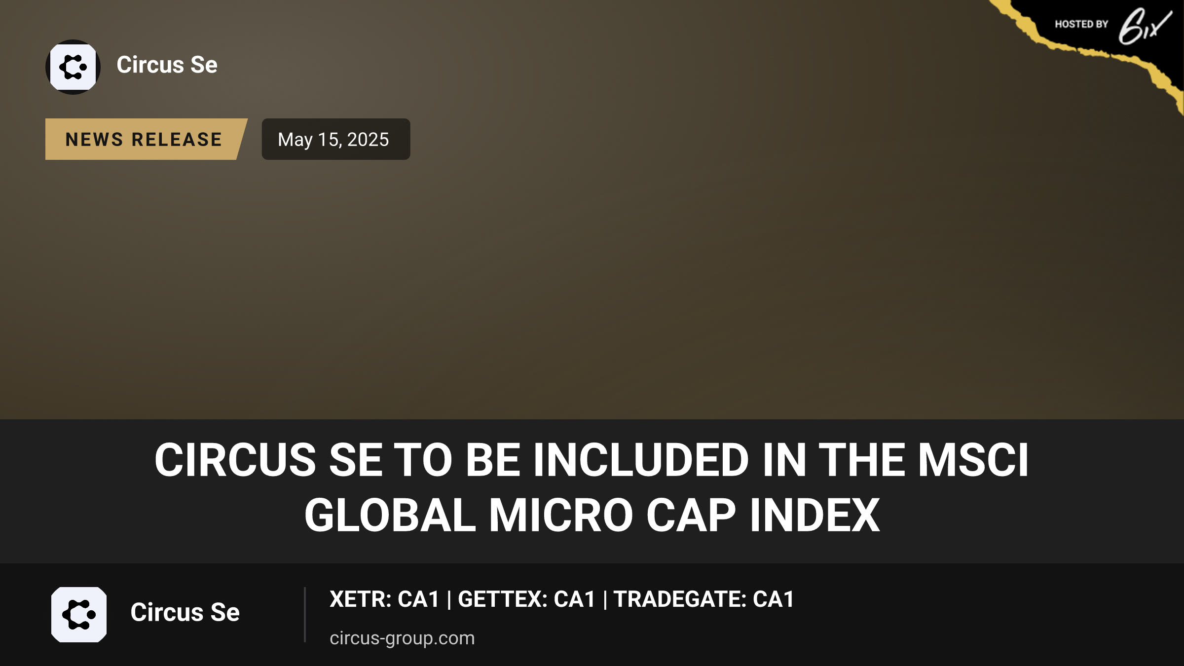 Circus SE to be Included in the MSCI Global Micro Cap Index