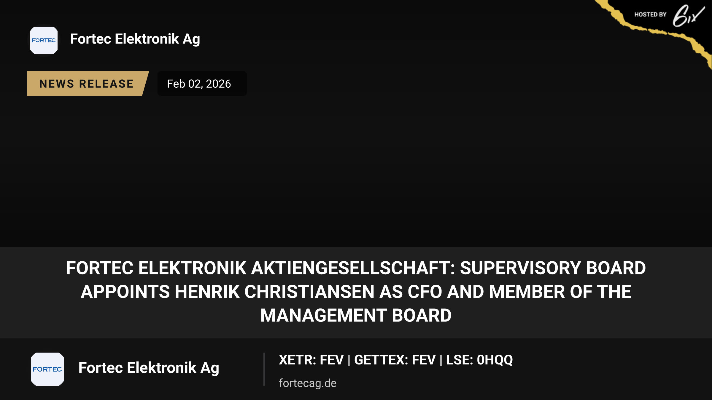 FORTEC Elektronik Aktiengesellschaft: Supervisory Board Appoints Henrik Christiansen as CFO and Member of the Management Board