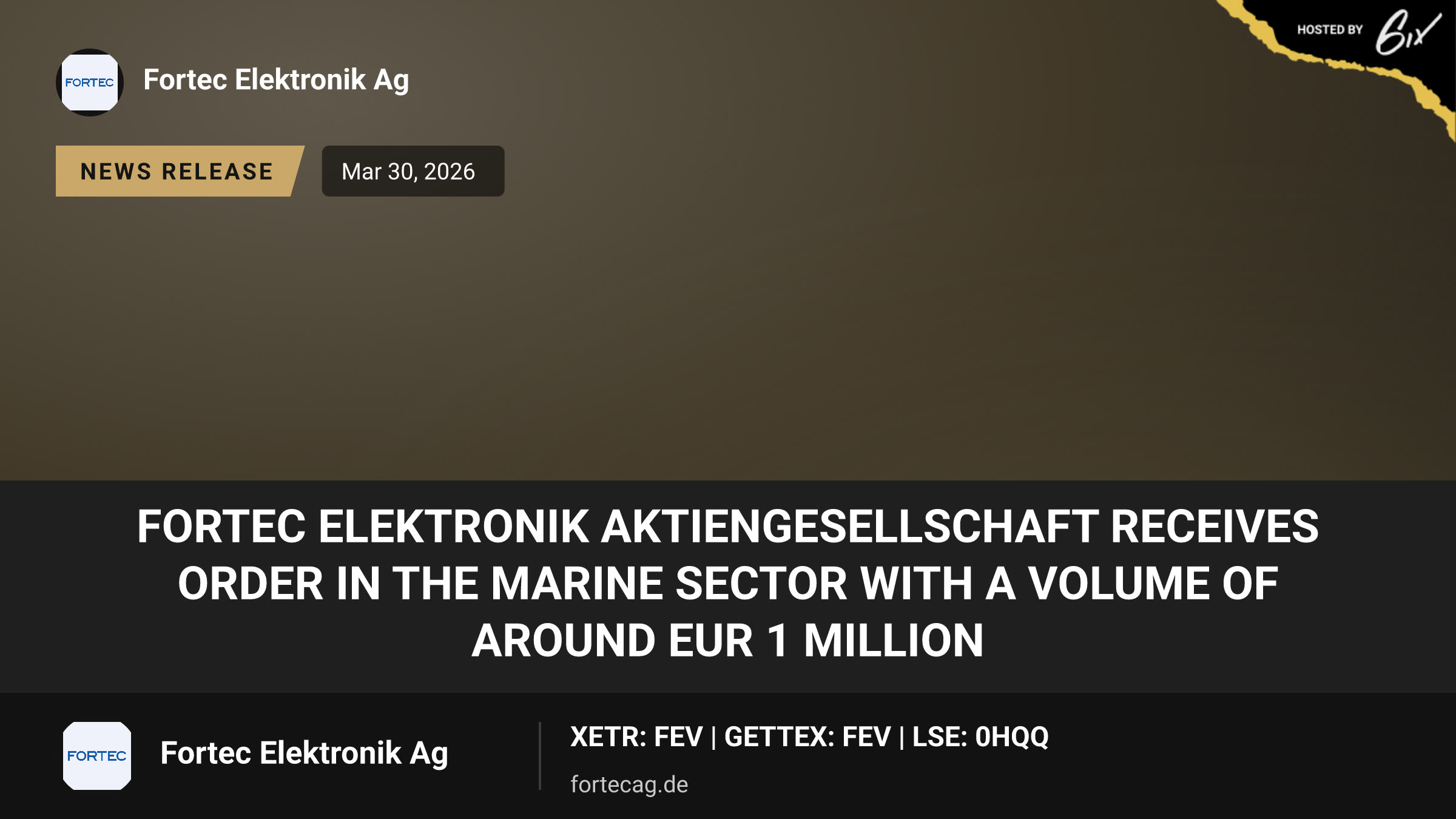 FORTEC Elektronik Aktiengesellschaft receives order in the marine sector with a volume of around EUR 1 million