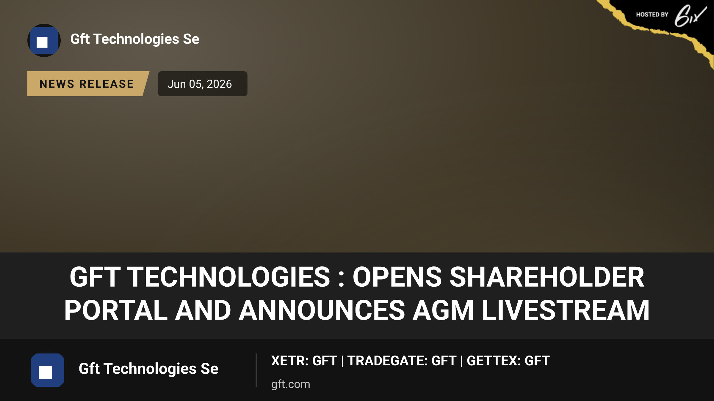 GFT Technologies : Opens Shareholder Portal and Announces AGM Livestream