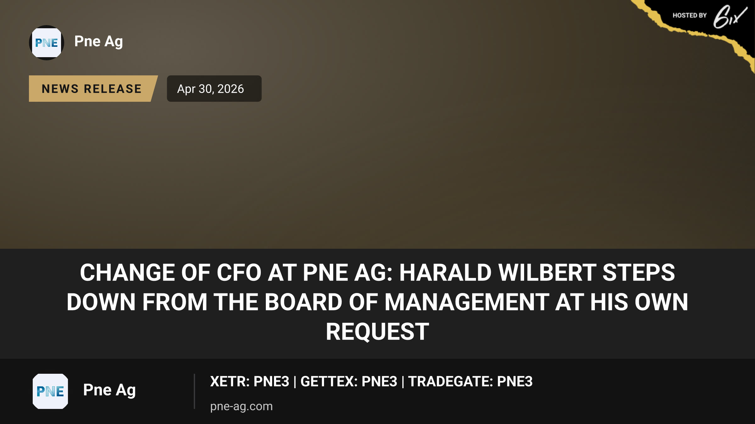 Change of CFO at PNE AG: Harald Wilbert steps down from the Board of Management at his own request