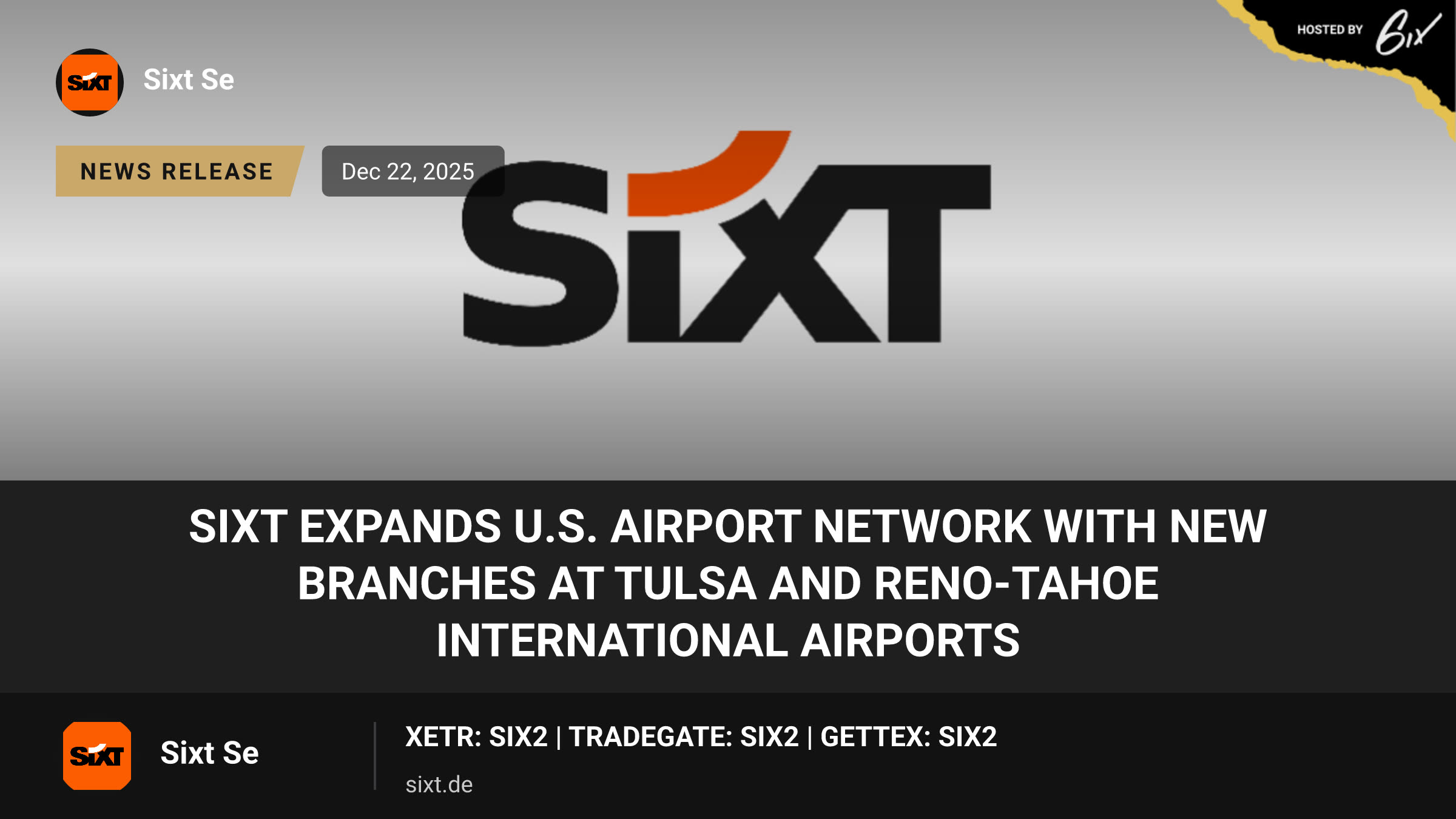 SIXT Expands U.S. Airport Network with New Branches at Tulsa and Reno-Tahoe International Airports