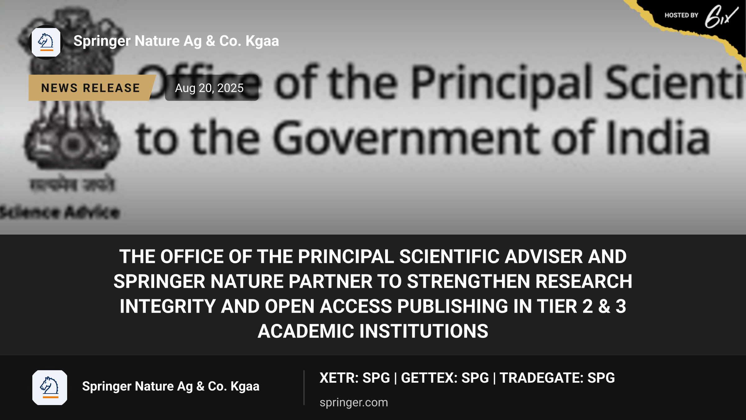The Office of the Principal Scientific Adviser and Springer Nature partner to strengthen research integrity and open access publishing in Tier 2 & 3 academic institutions