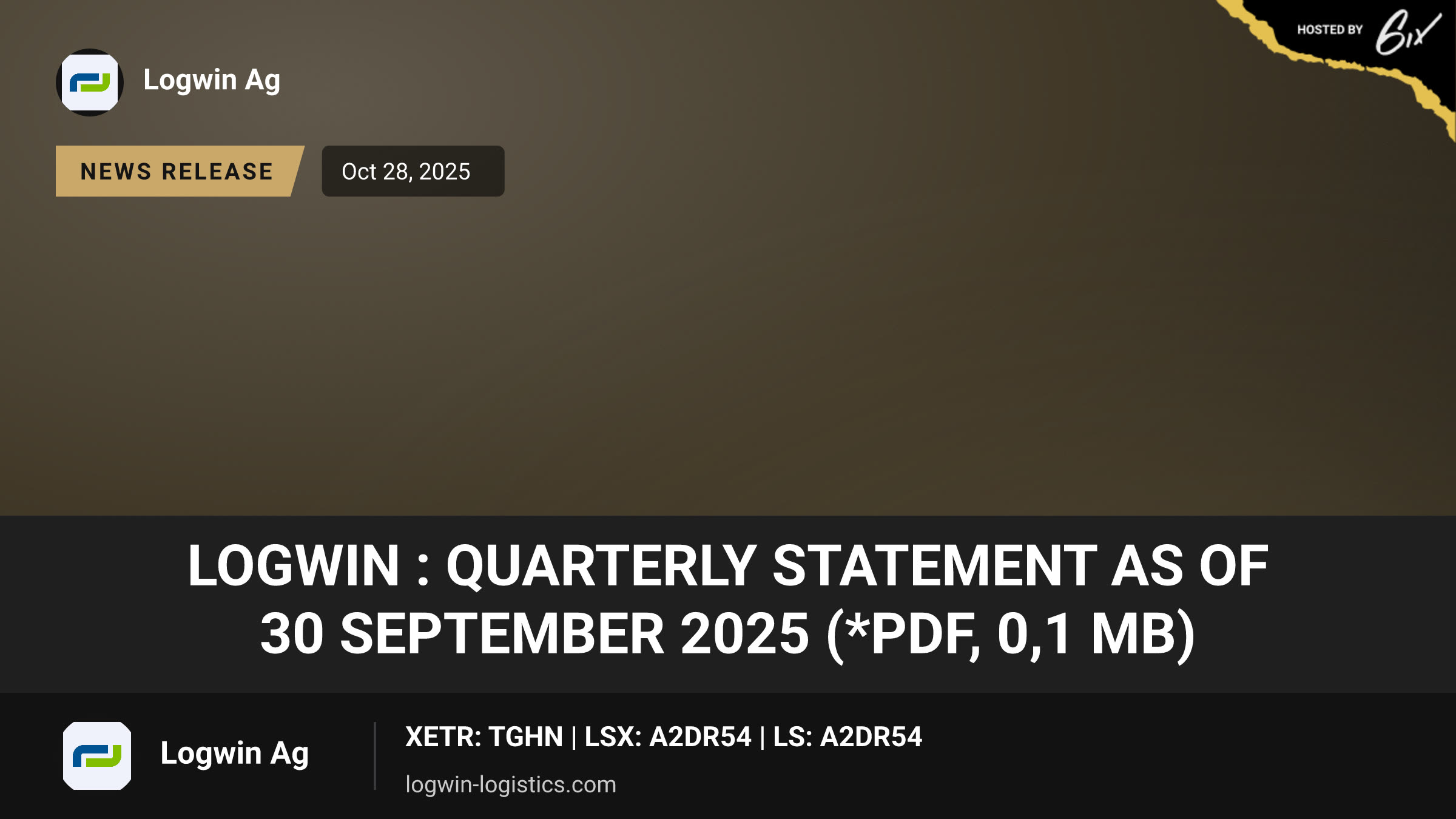 Logwin : Quarterly statement as of 30 September 2025 (*pdf, 0,1 mb)