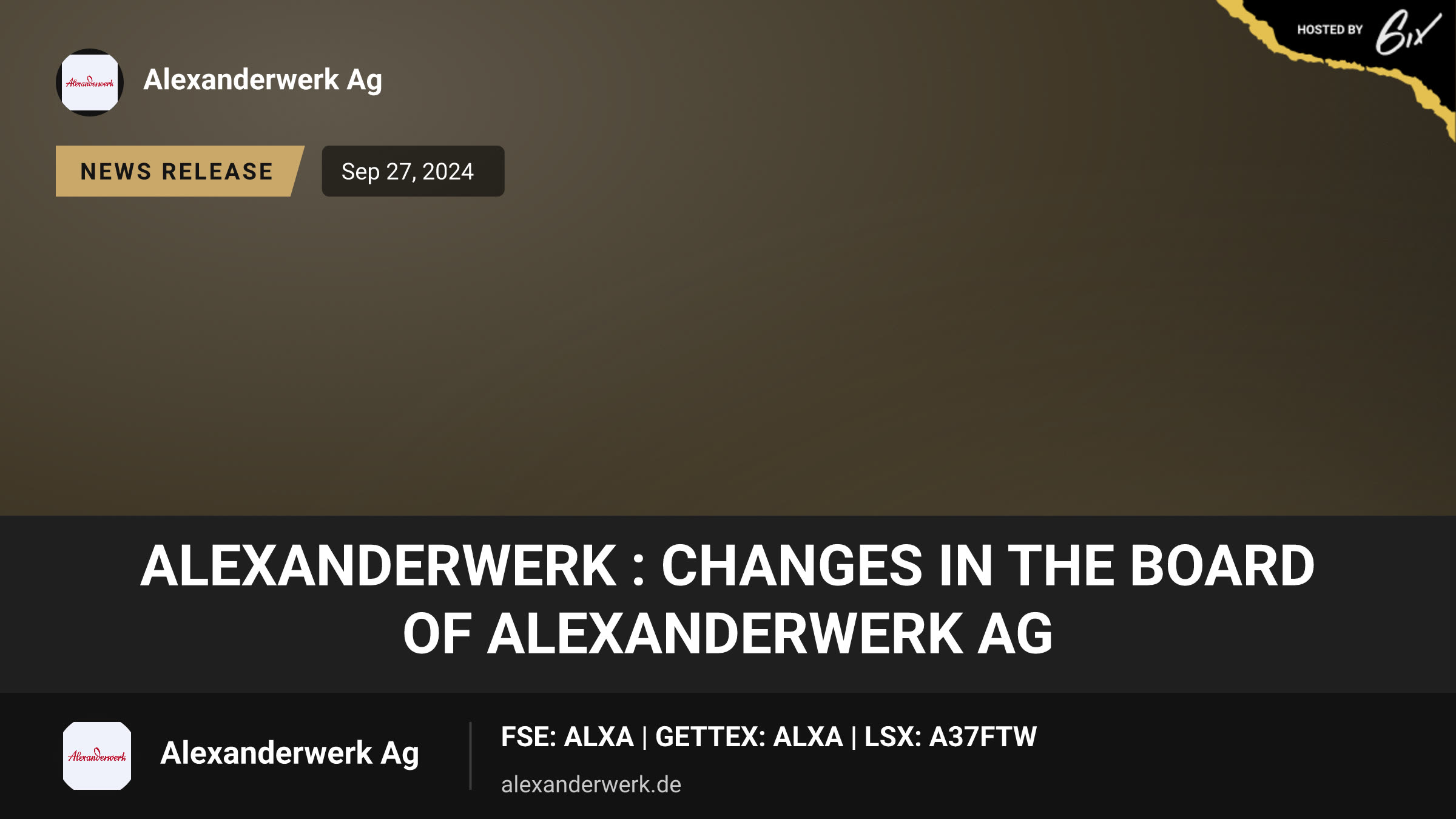Alexanderwerk : Changes in the Board of Alexanderwerk AG