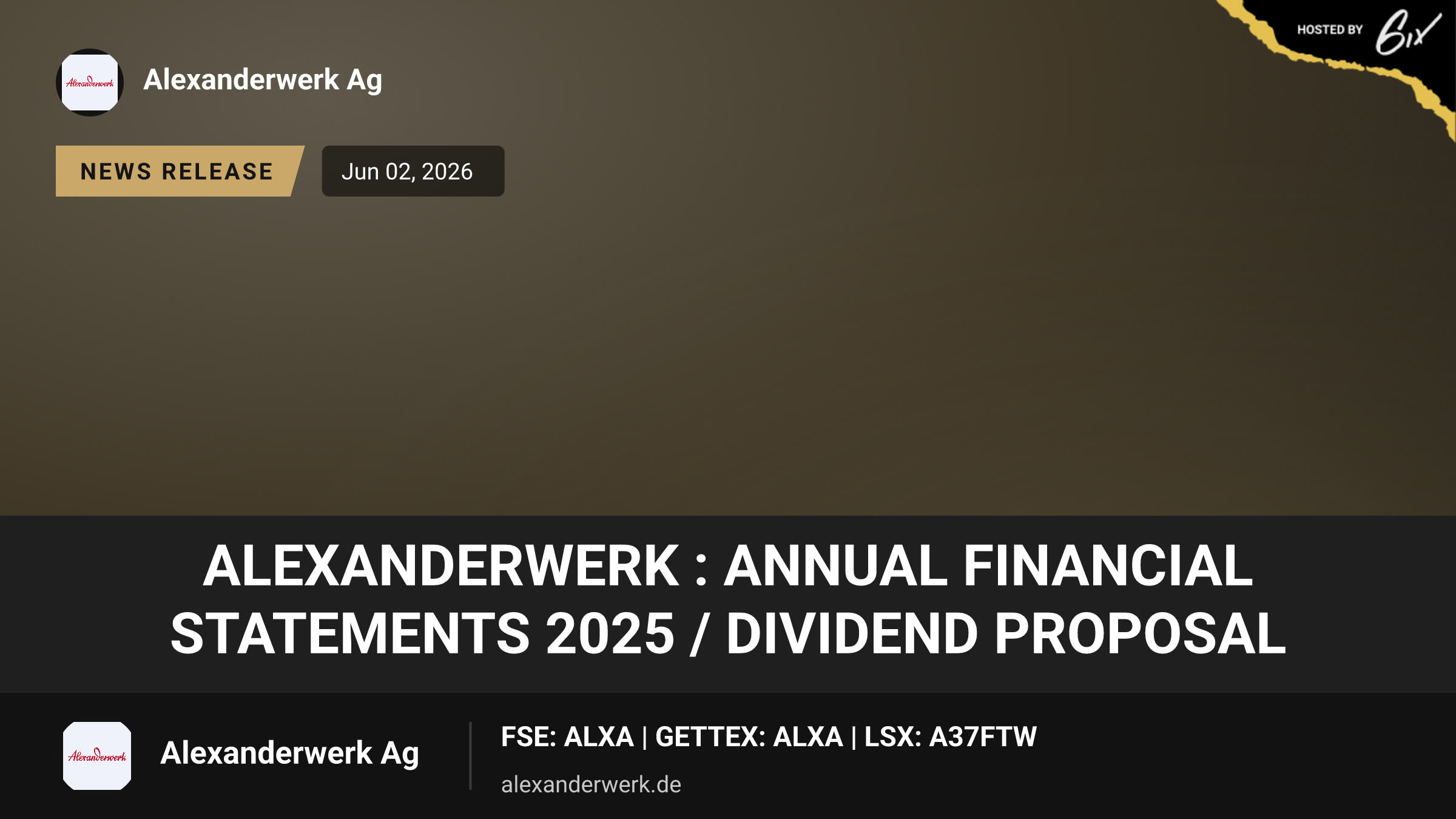 Alexanderwerk : Annual financial statements 2025 / Dividend proposal