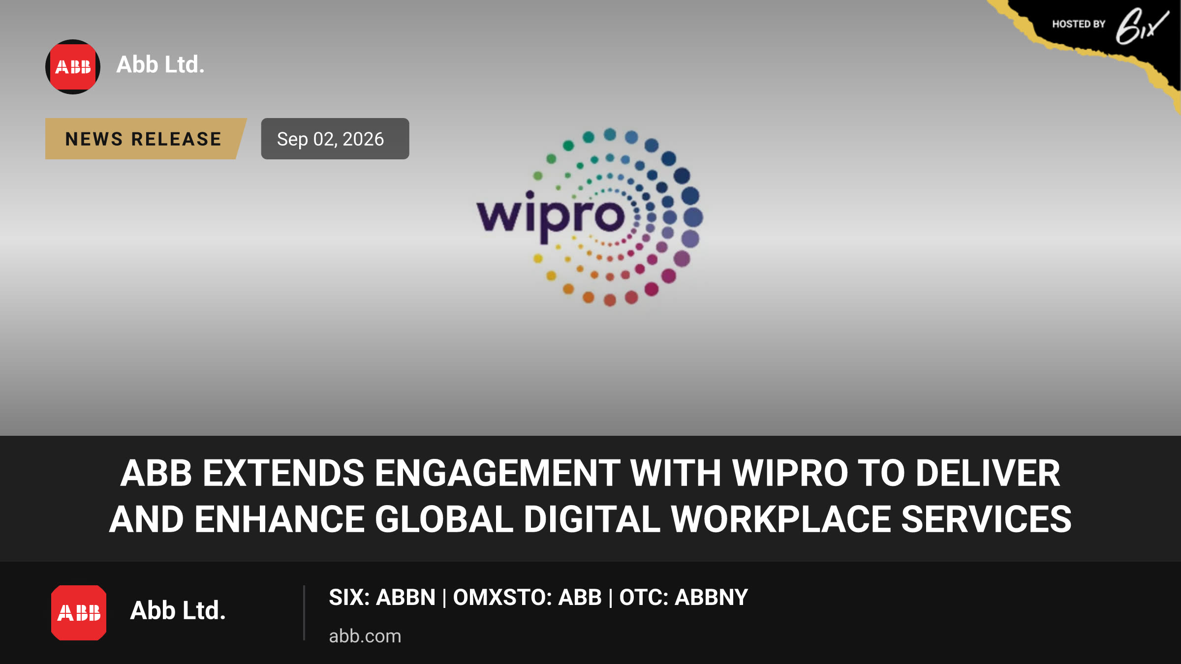 ABB Extends Engagement with Wipro to Deliver and Enhance Global Digital Workplace Services