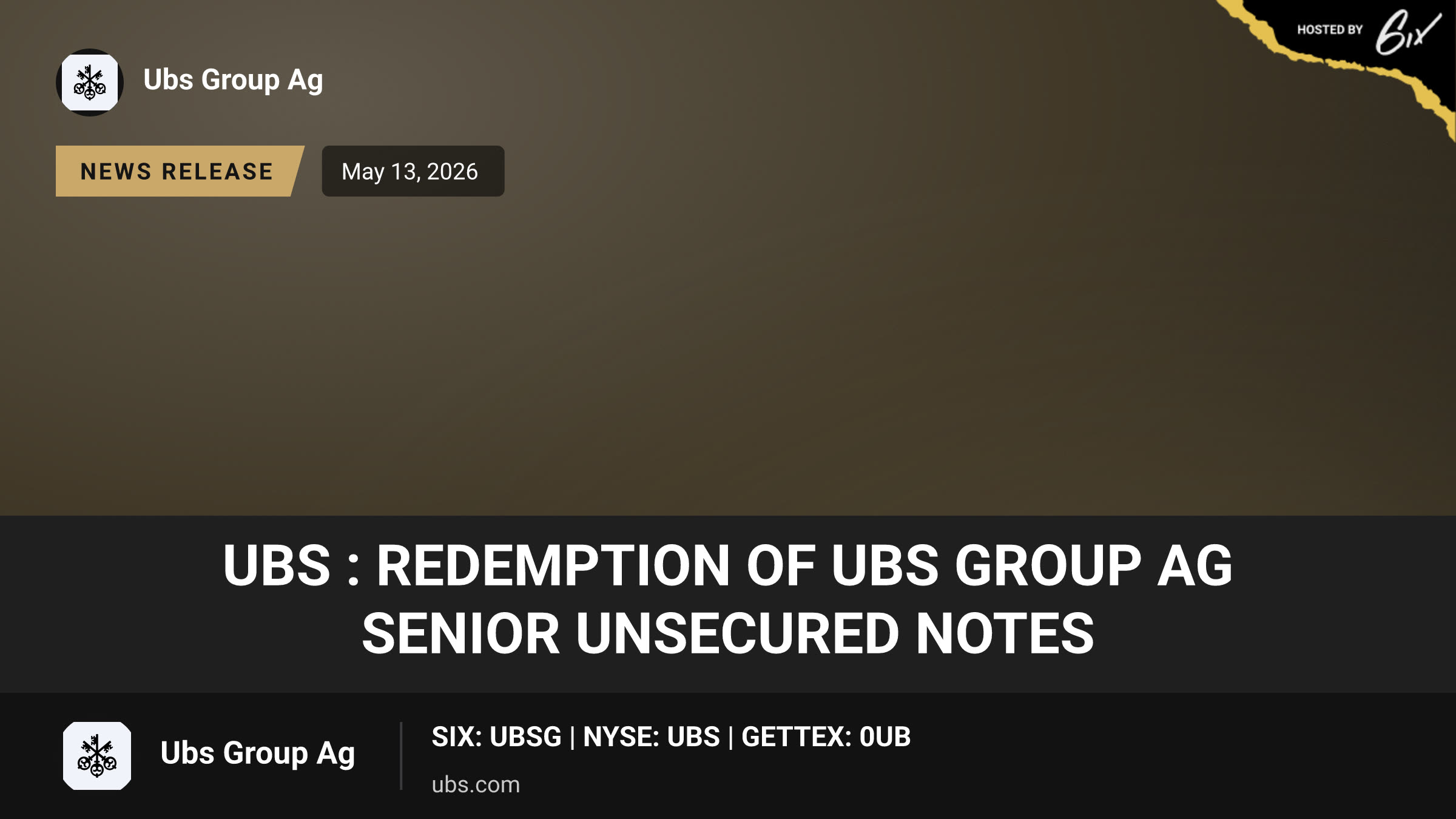 UBS : Redemption of UBS Group AG senior unsecured notes