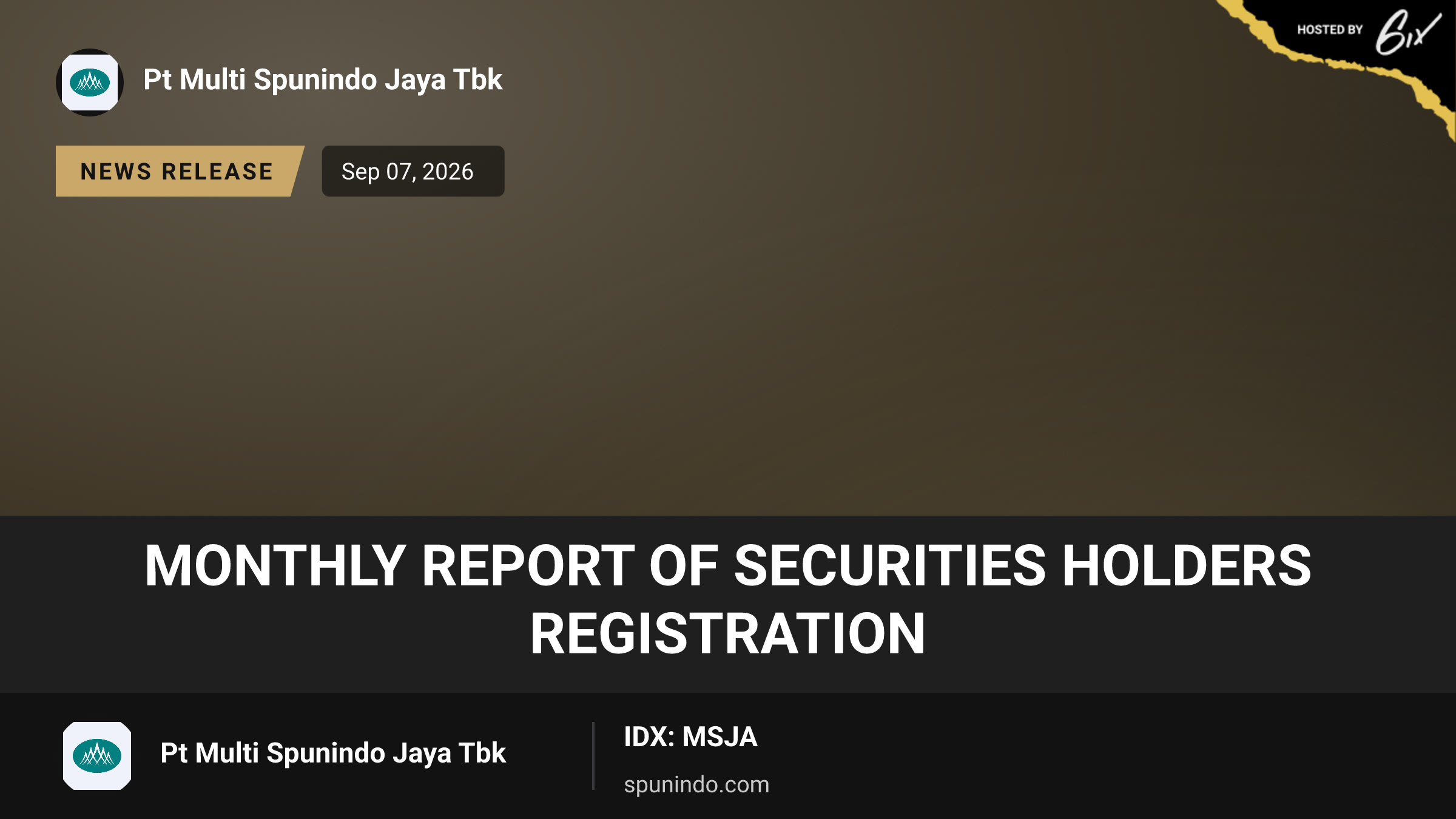 Monthly Report of Securities Holders Registration