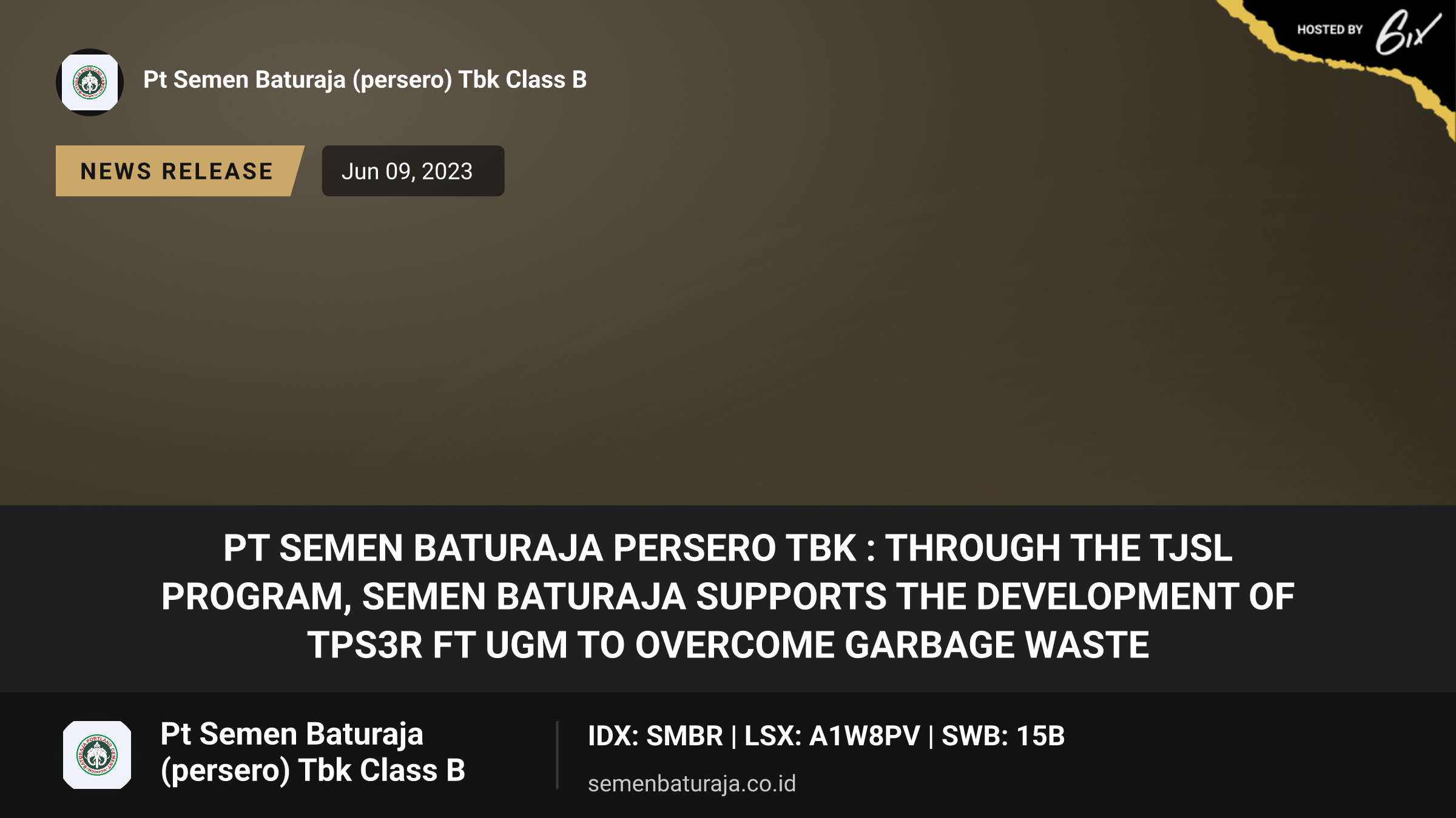 PT Semen Baturaja Persero Tbk : Through the TJSL Program, Semen Baturaja Supports the Development of TPS3R FT UGM to Overcome Garbage Waste