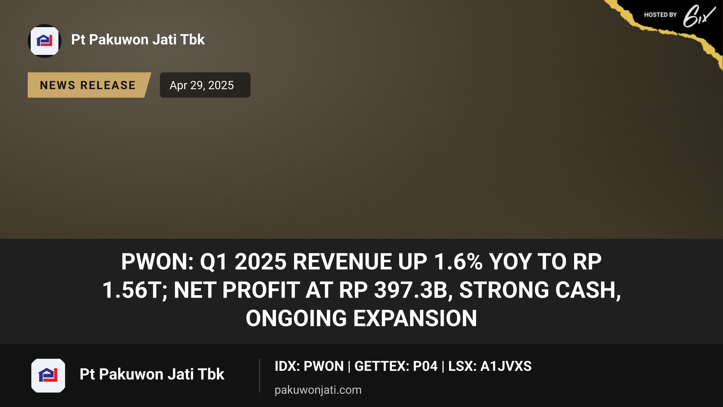 PWON: Q1 2025 revenue up 1.6% YoY to Rp 1.56T; net profit at Rp 397.3B, strong cash, ongoing expansion