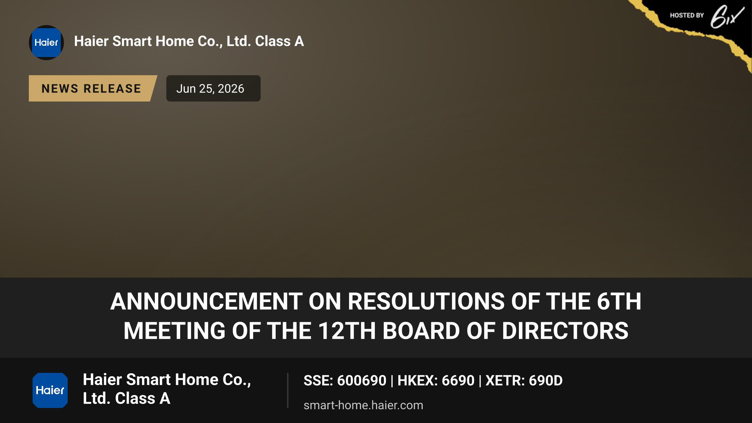 Announcement on Resolutions of the 6th Meeting of the 12th Board of Directors