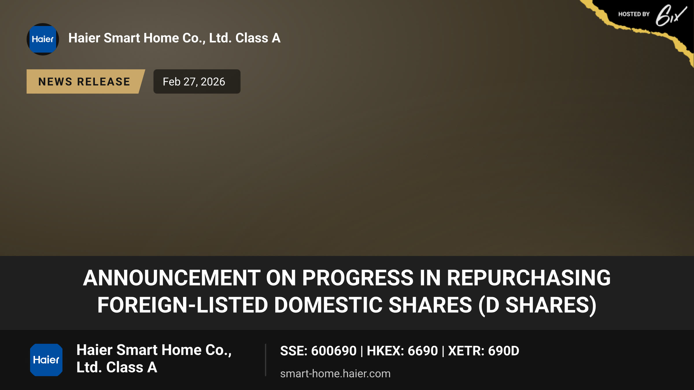 Announcement on Progress in Repurchasing Foreign-Listed Domestic Shares (D Shares)