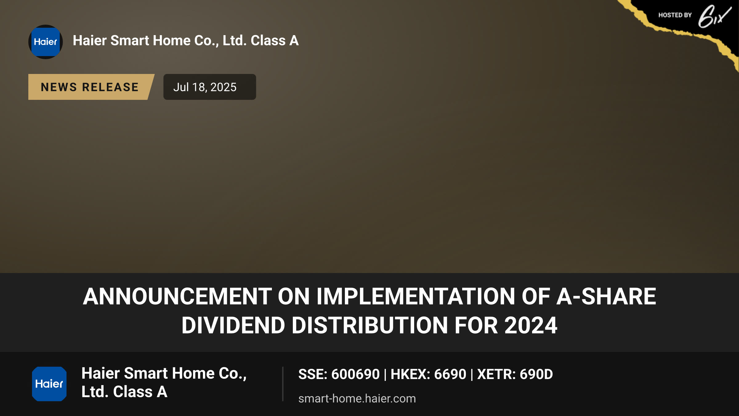 Announcement on Implementation of A-share Dividend Distribution for 2024