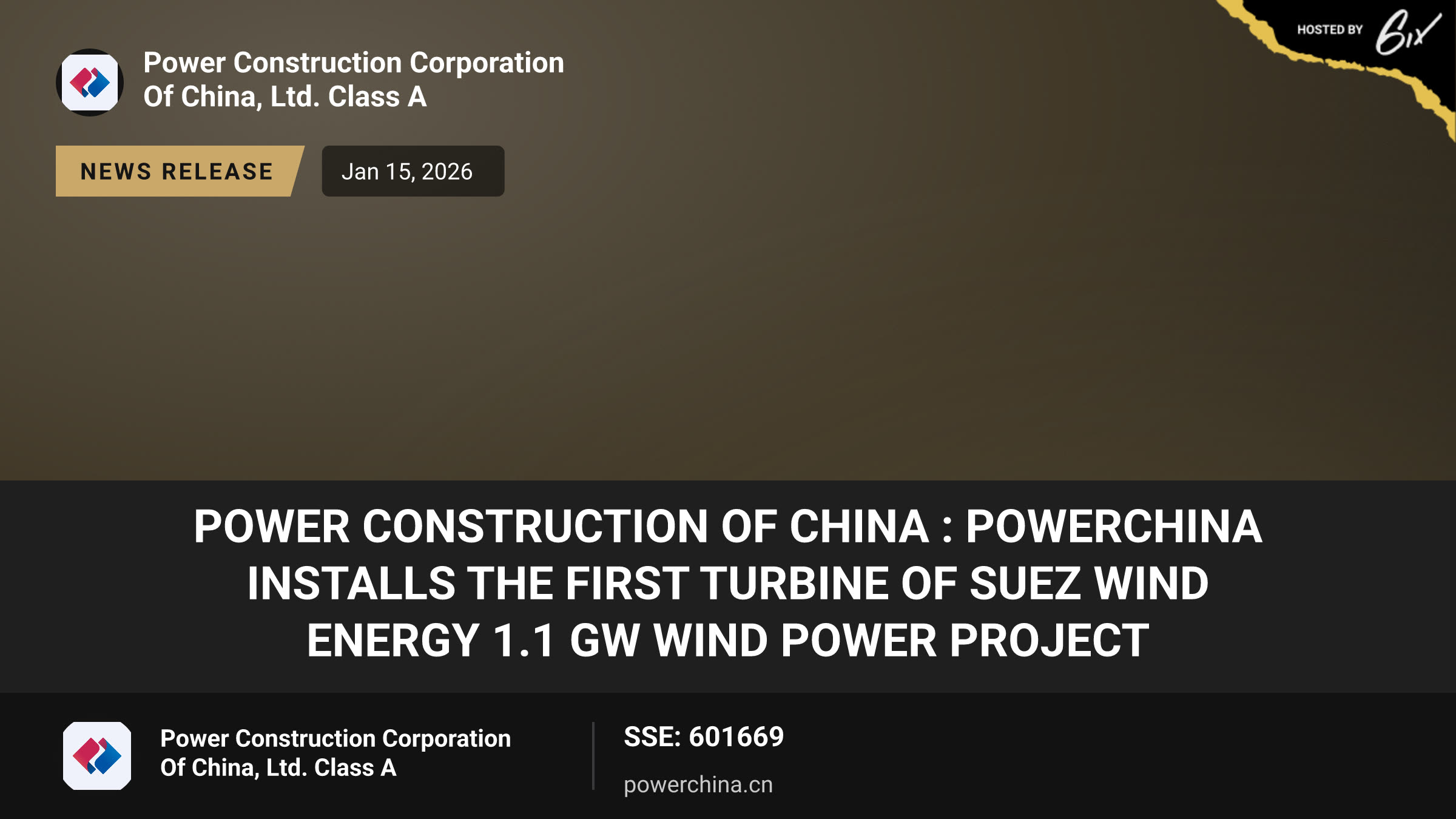Power Construction of China : POWERCHINA installs the first turbine of Suez Wind Energy 1.1 GW Wind Power Project