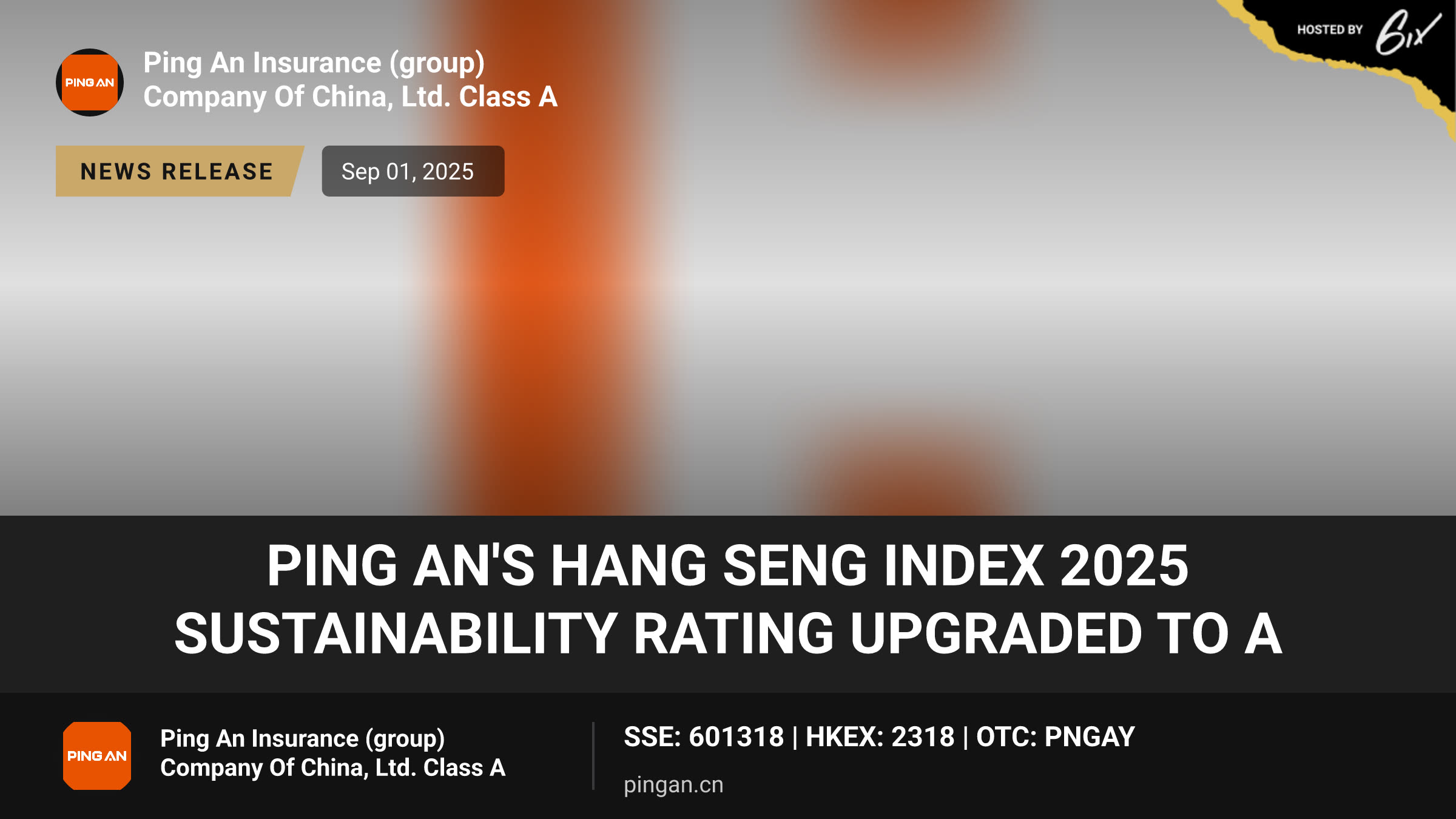 Ping An's Hang Seng Index 2025 Sustainability Rating Upgraded to A