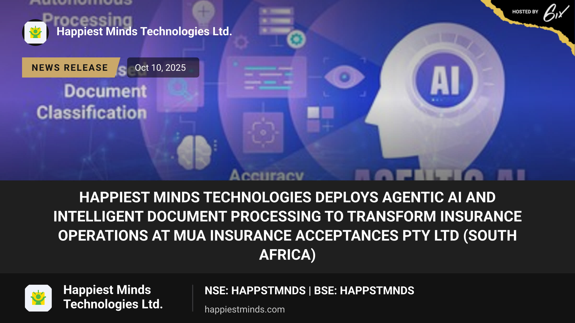 Happiest Minds Technologies Deploys Agentic AI and Intelligent Document Processing to Transform Insurance Operations at MUA Insurance Acceptances Pty Ltd (South Africa)
