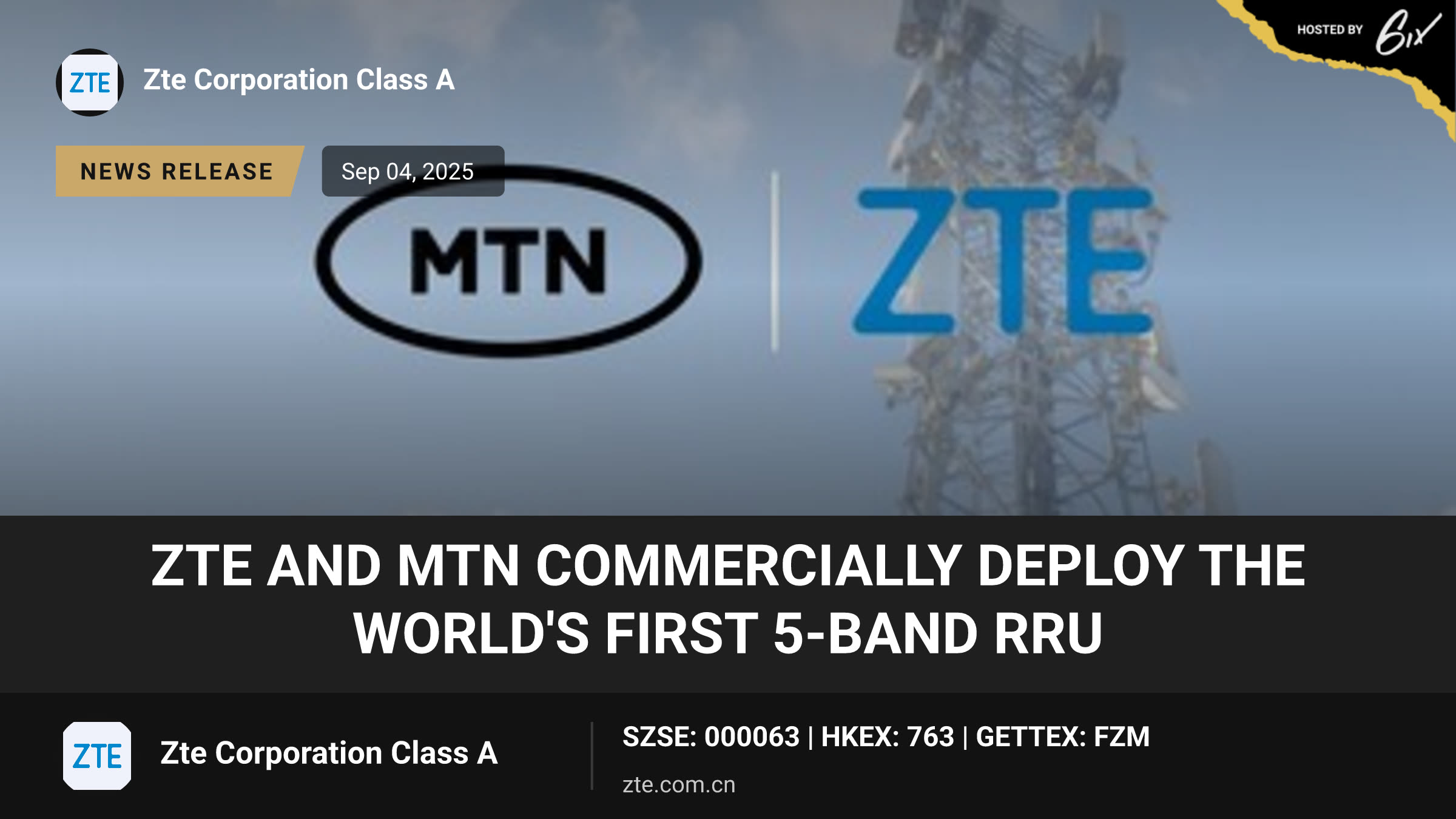 ZTE and MTN commercially deploy the world's first 5-band RRU