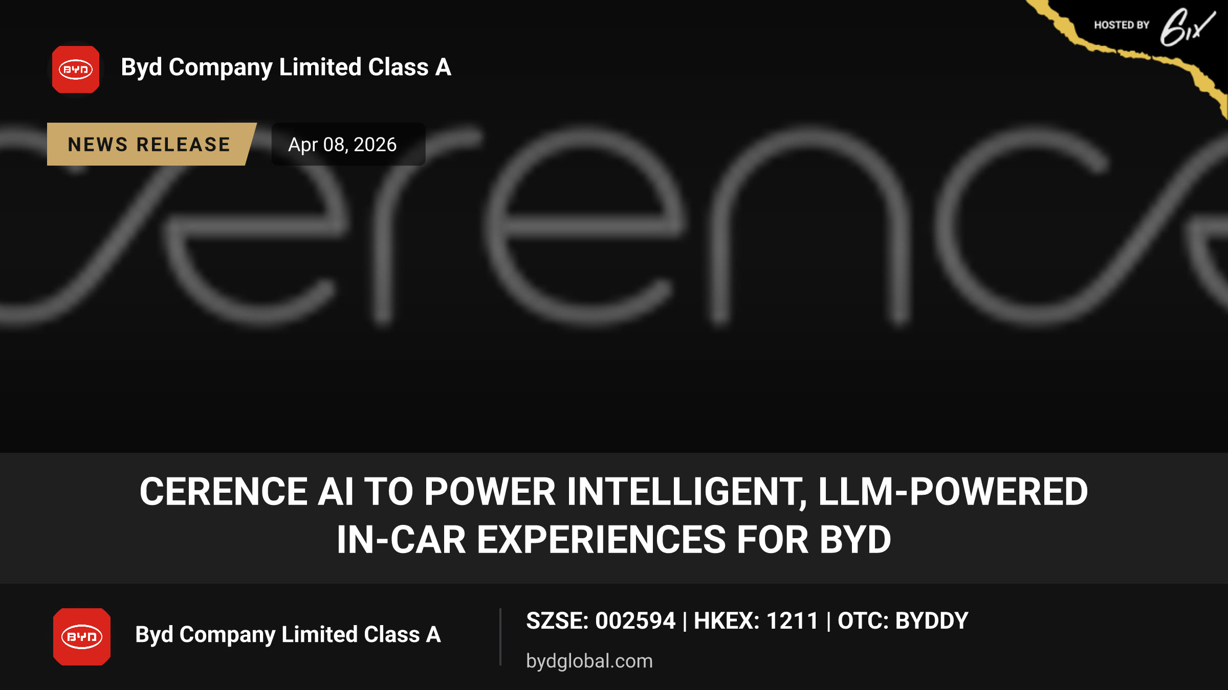 Cerence AI to Power Intelligent, LLM-Powered In-Car Experiences for BYD
