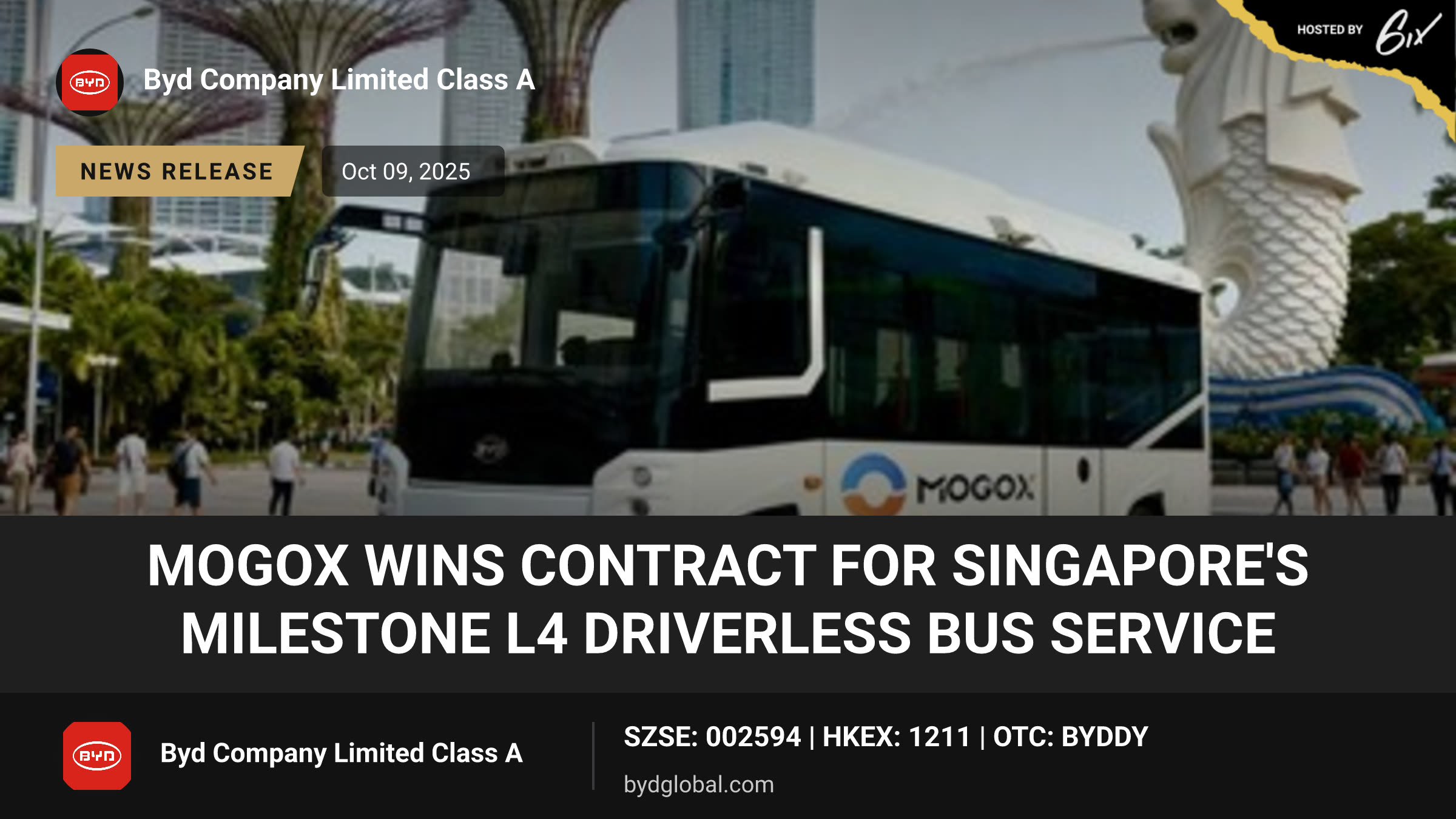MOGOX Wins Contract for Singapore's Milestone L4 Driverless Bus Service