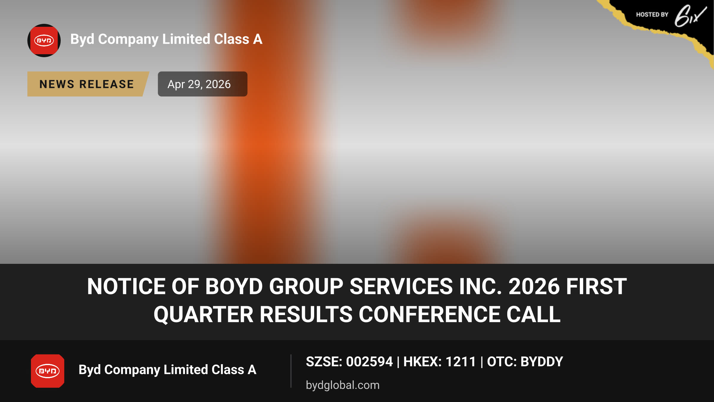 Notice of Boyd Group Services Inc. 2026 First Quarter Results Conference Call