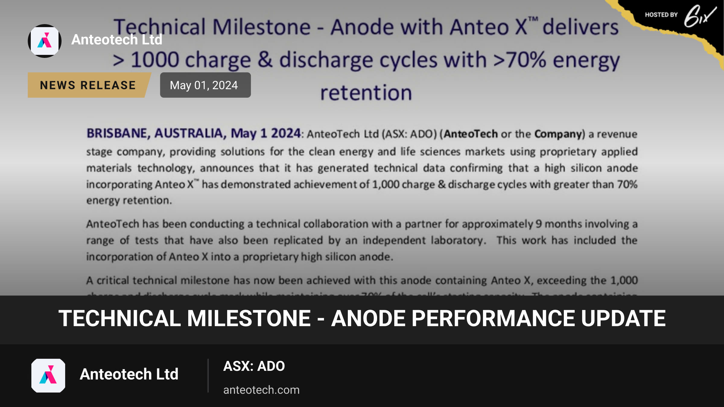 Technical Milestone - Anode Performance Update