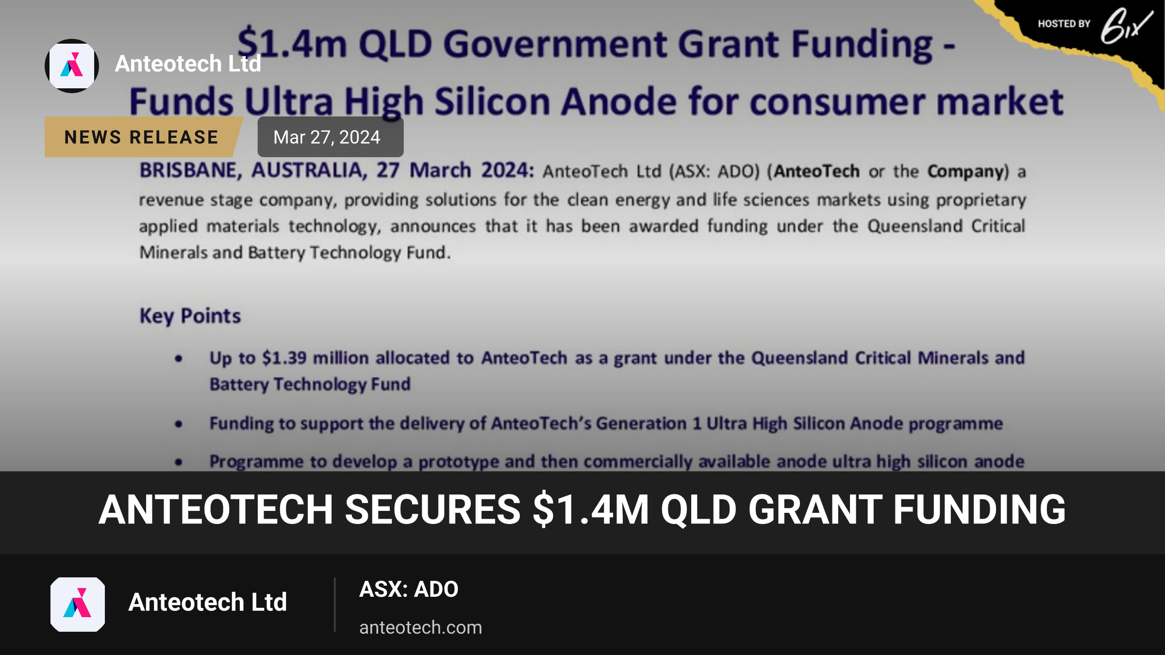 AnteoTech secures $1.4m Qld Grant Funding