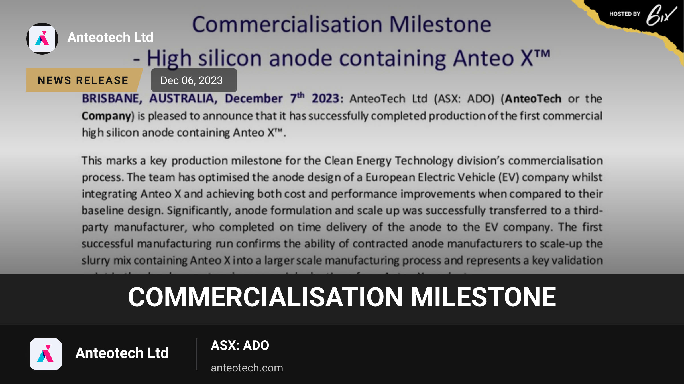 Commercialisation Milestone