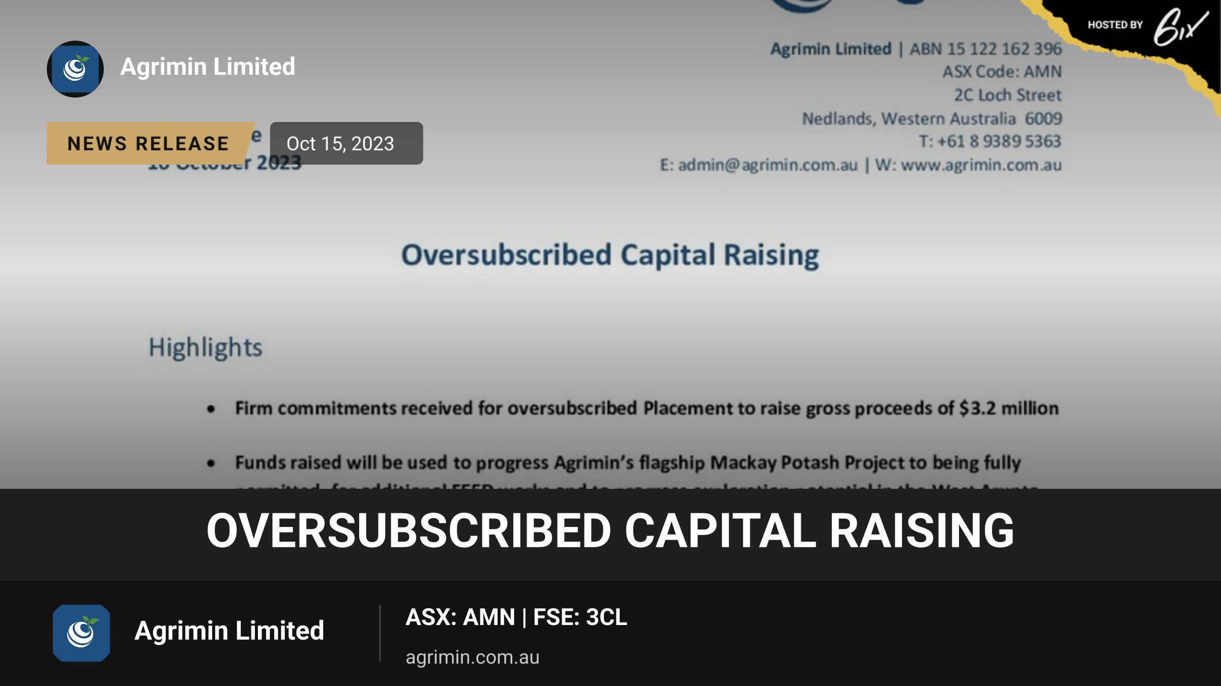 Oversubscribed Capital Raising