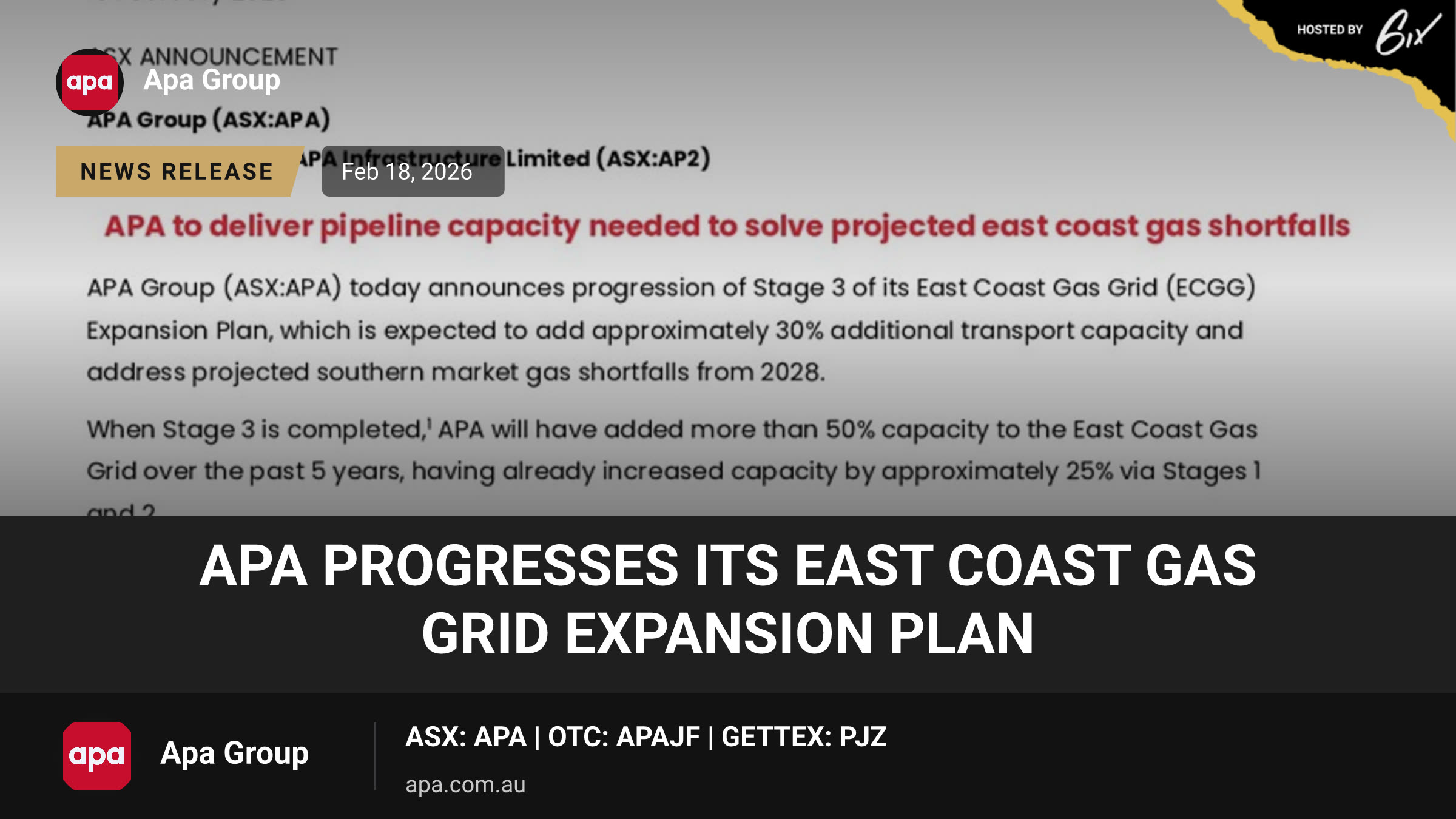 APA progresses its East Coast Gas Grid Expansion Plan