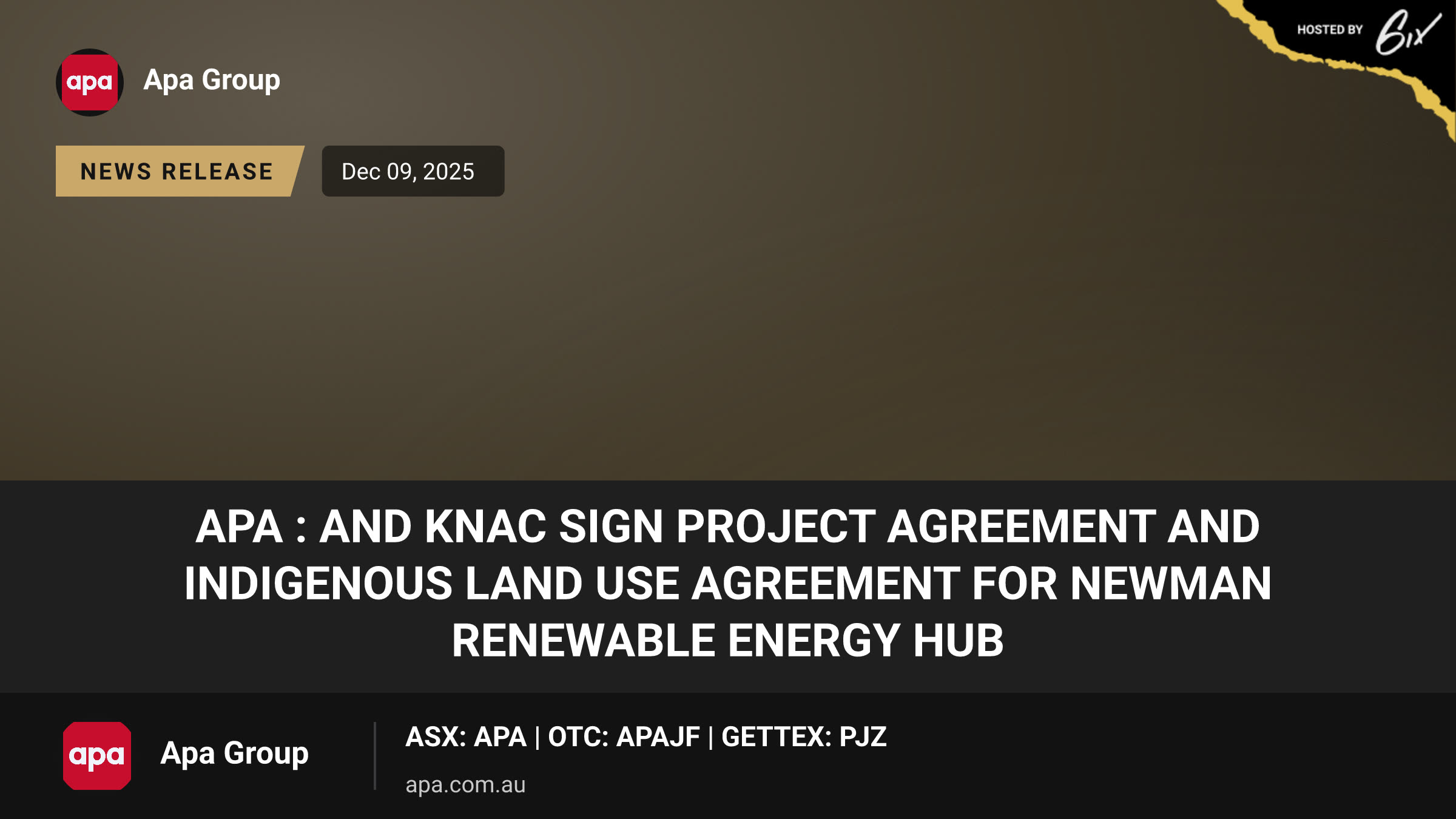 APA : and KNAC sign Project Agreement and Indigenous Land Use Agreement for Newman Renewable Energy Hub