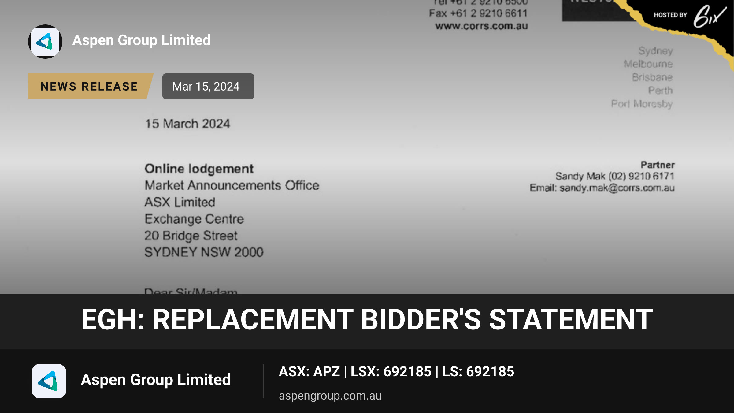 EGH: Replacement Bidder's Statement