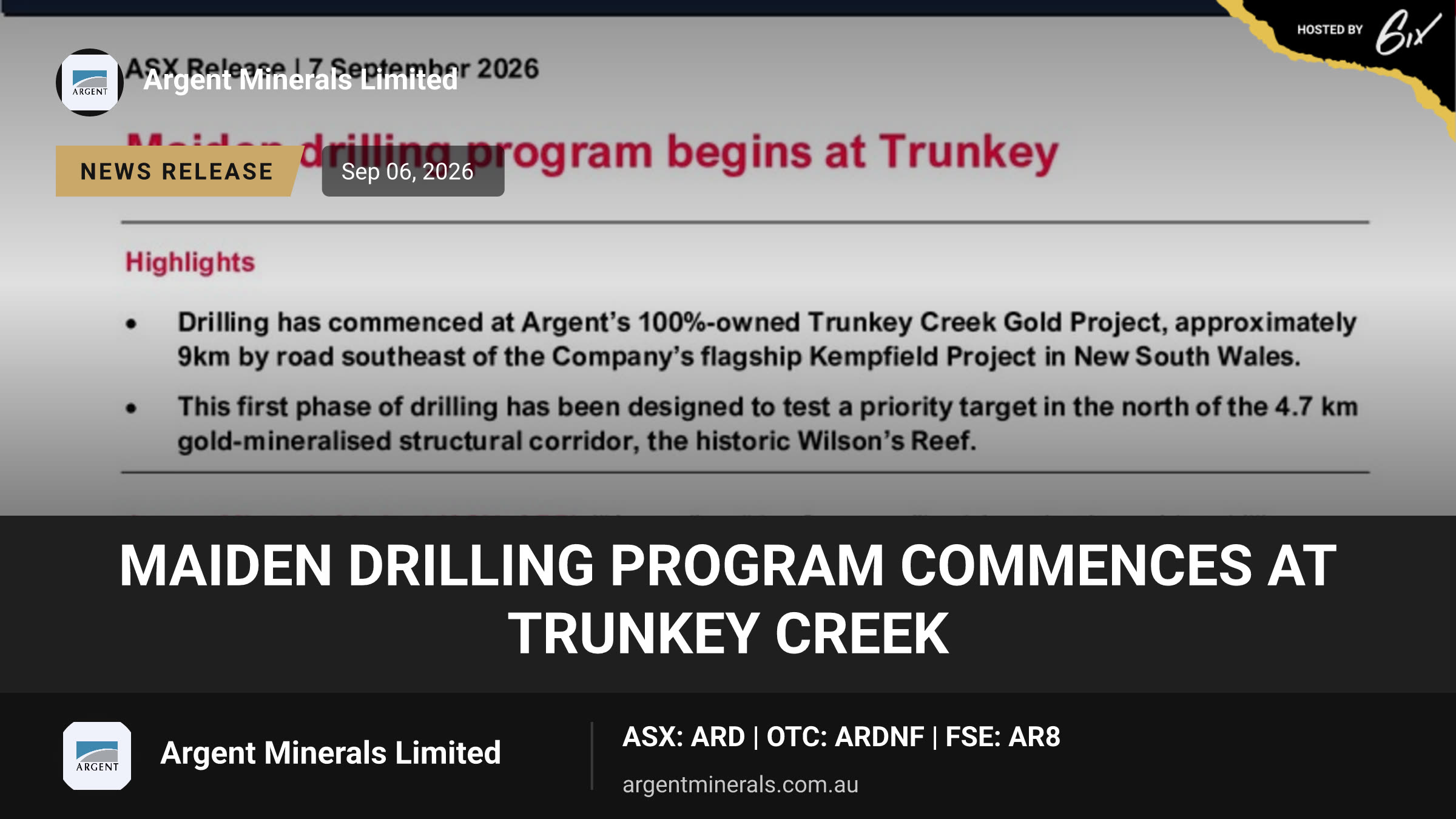 Maiden drilling program commences at Trunkey Creek
