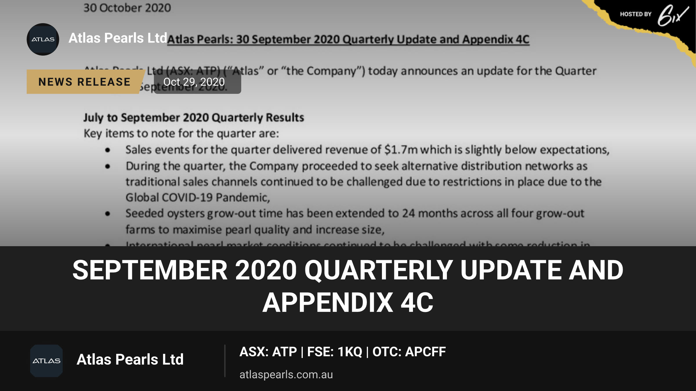 September 2020 Quarterly Update and Appendix 4C