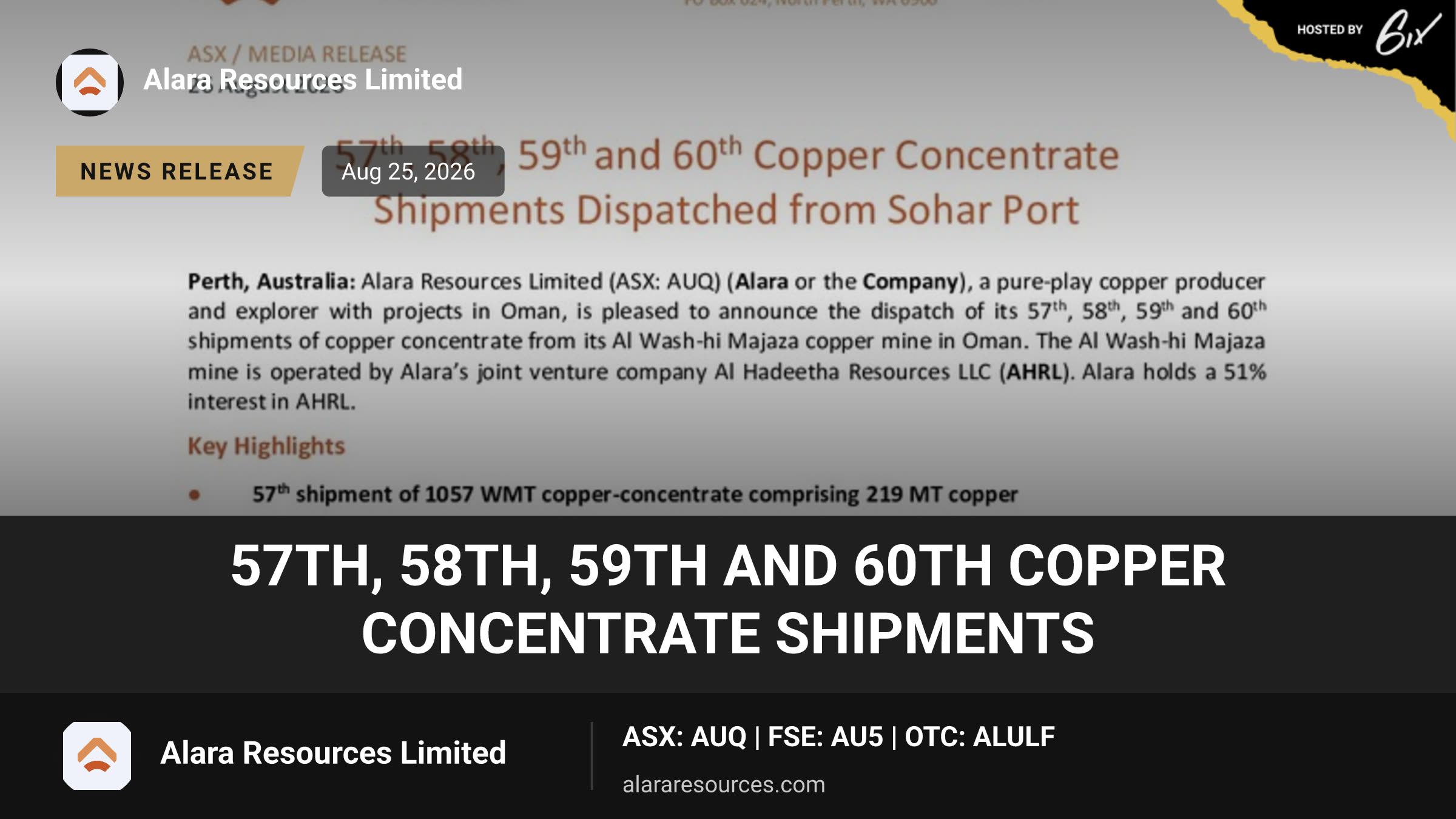57th, 58th, 59th and 60th Copper Concentrate Shipments