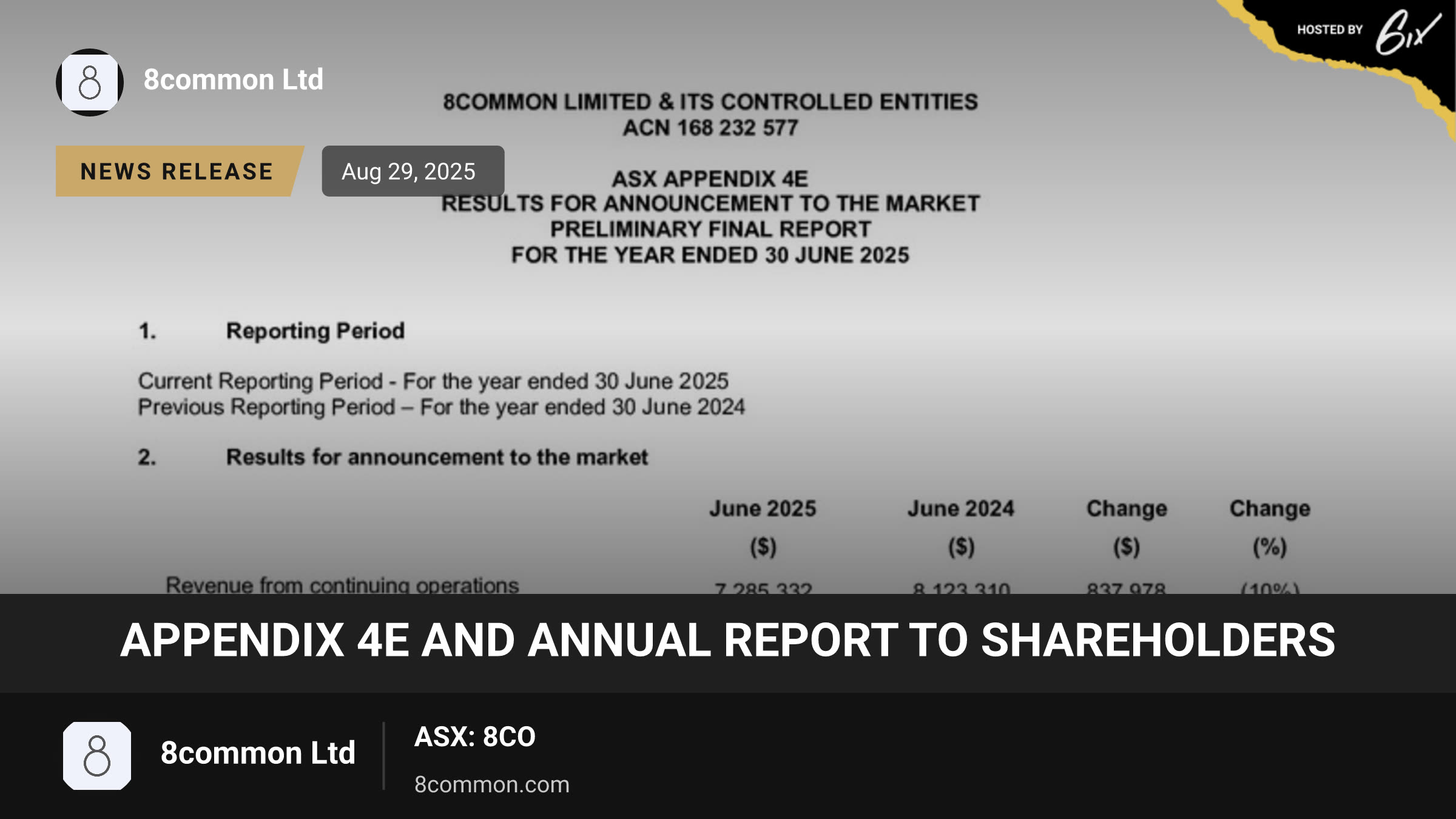Appendix 4E and Annual Report to shareholders