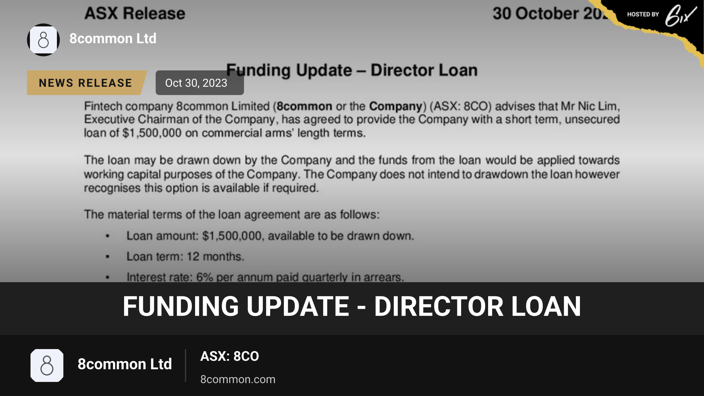 Funding Update - Director Loan