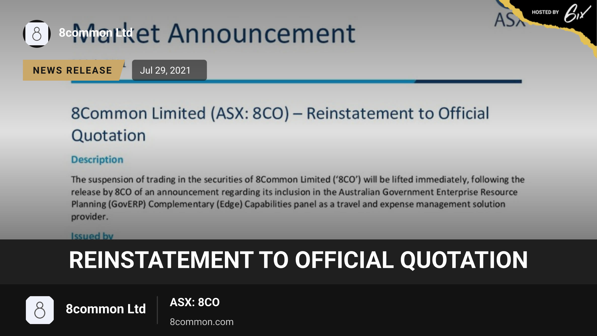 Reinstatement to Official Quotation