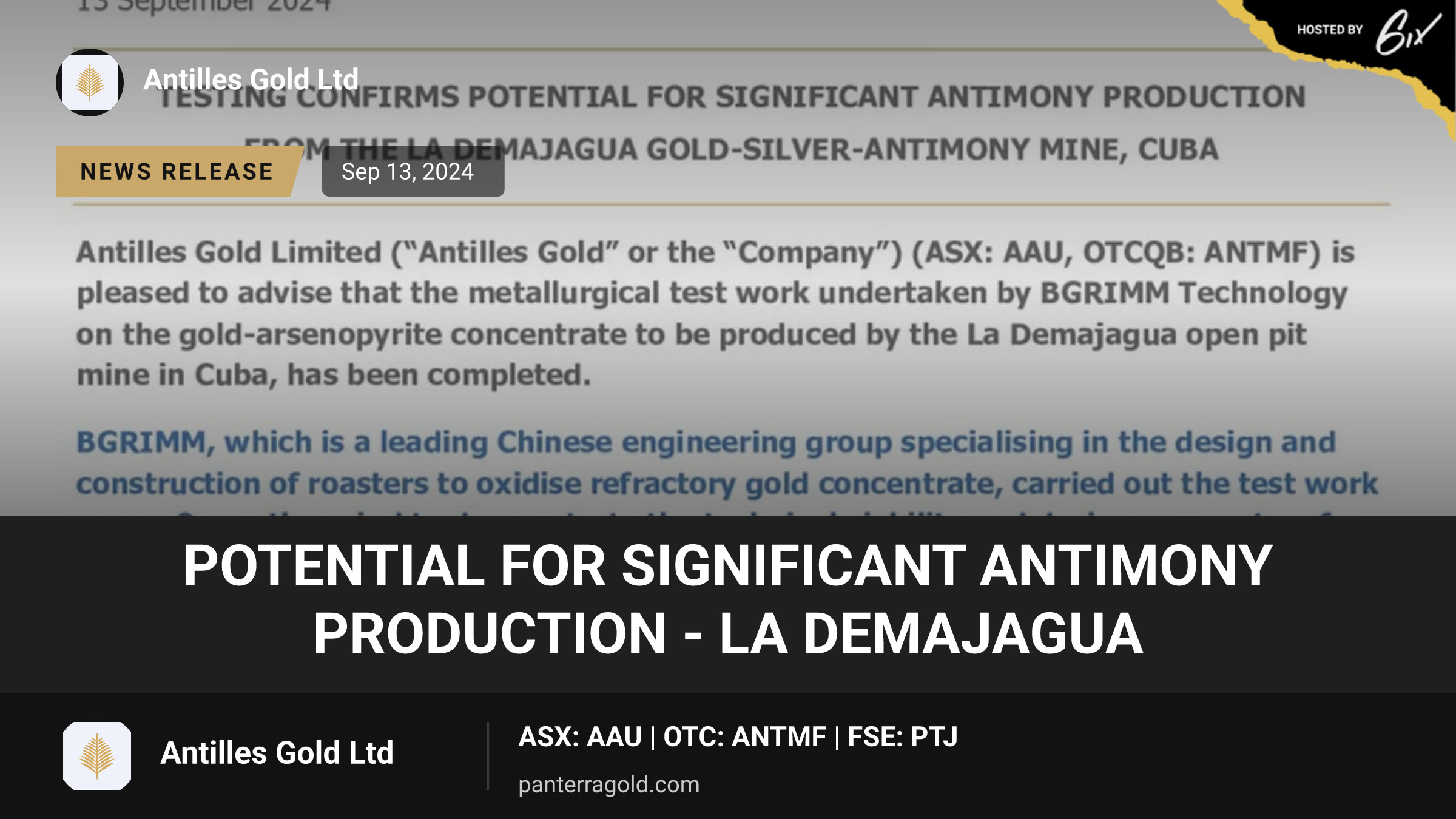 Potential for Significant Antimony Production - La Demajagua