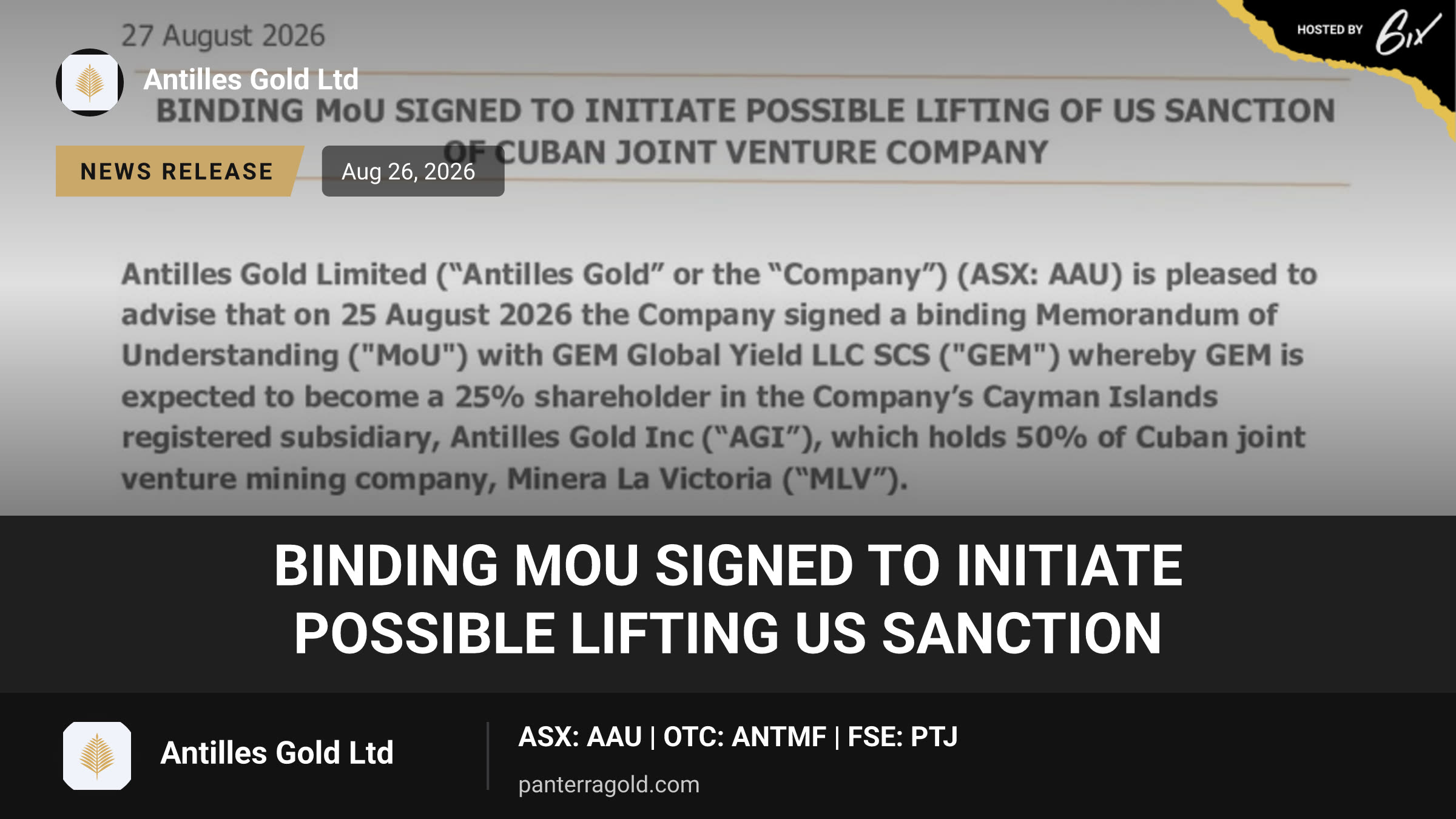Binding MoU Signed to Initiate Possible Lifting US Sanction