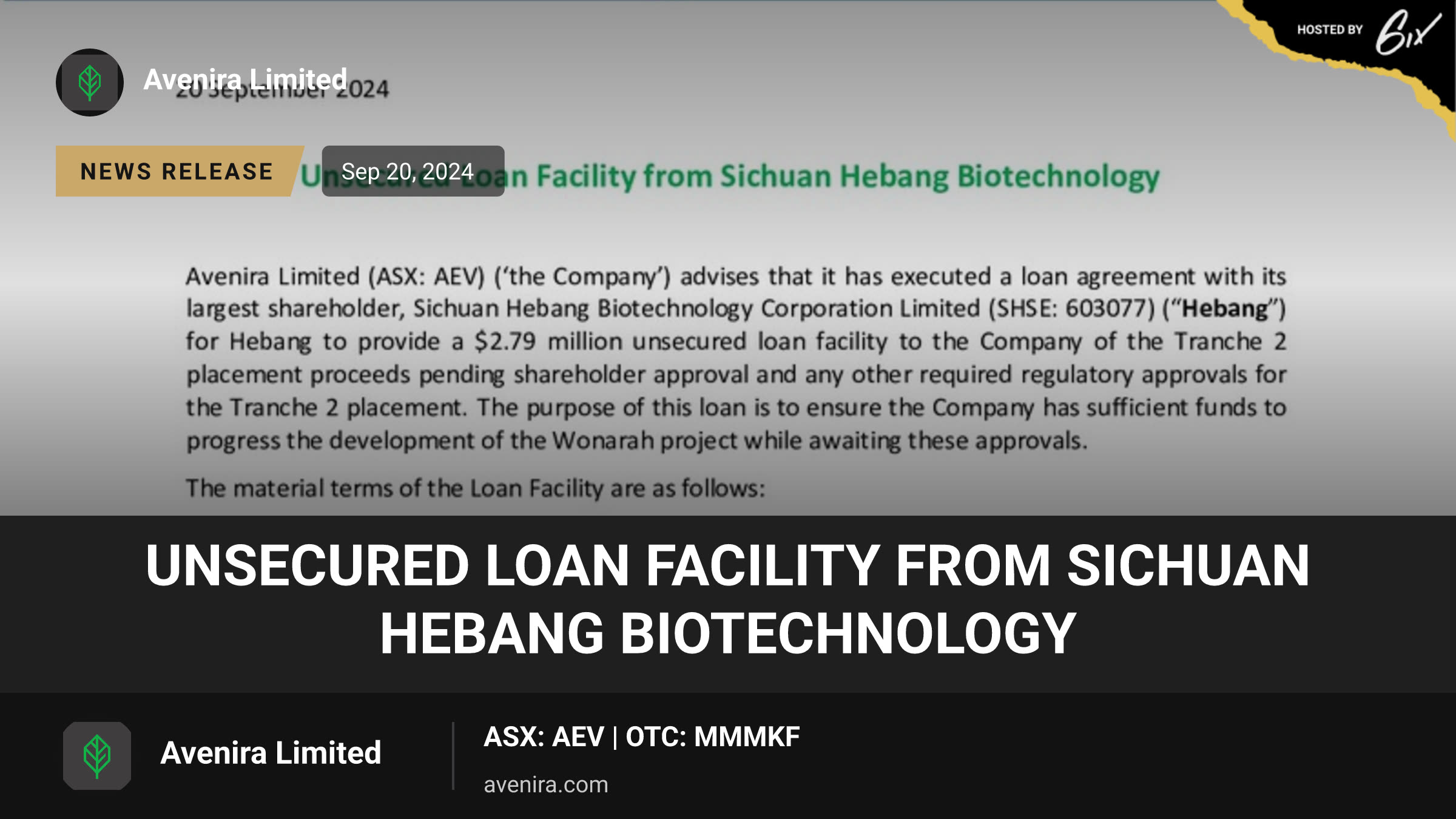 Unsecured Loan Facility from Sichuan Hebang Biotechnology