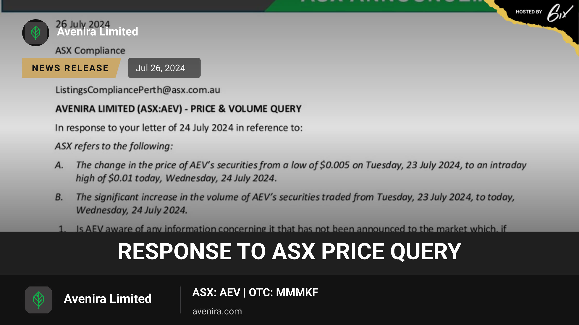 Response to ASX Price Query