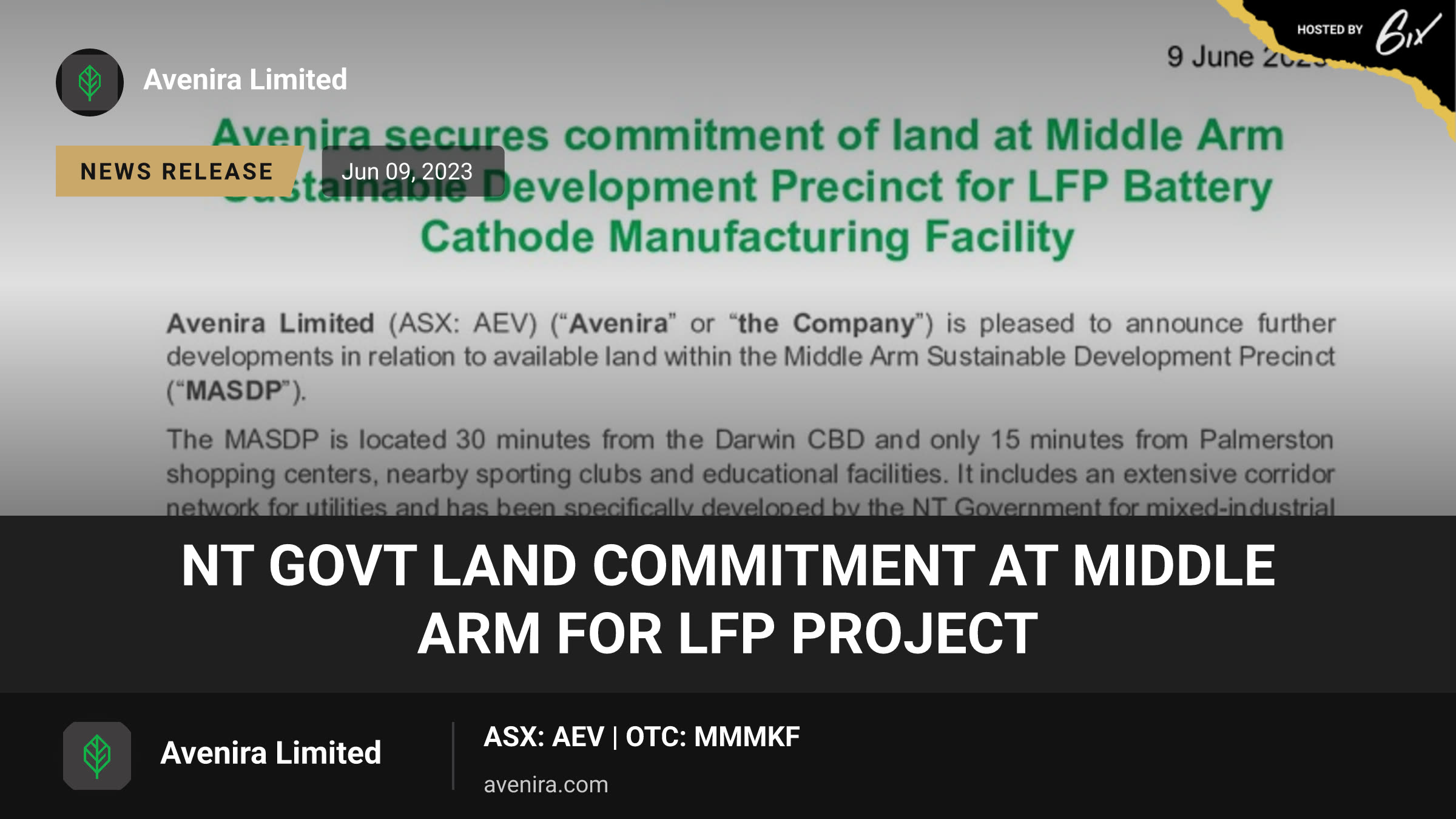 NT Govt Land Commitment at Middle Arm for LFP Project