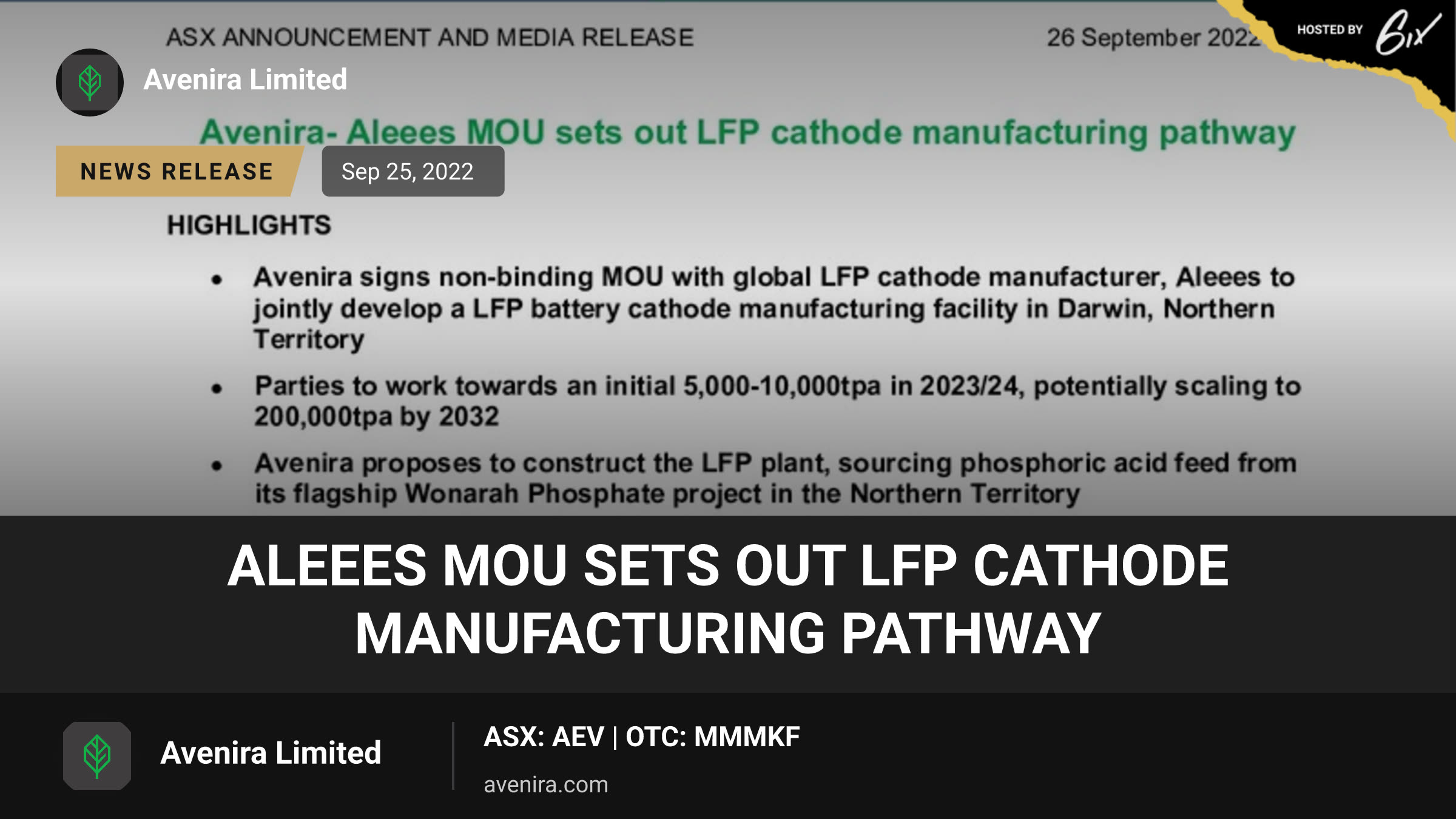 Aleees MOU sets out LFP cathode manufacturing pathway