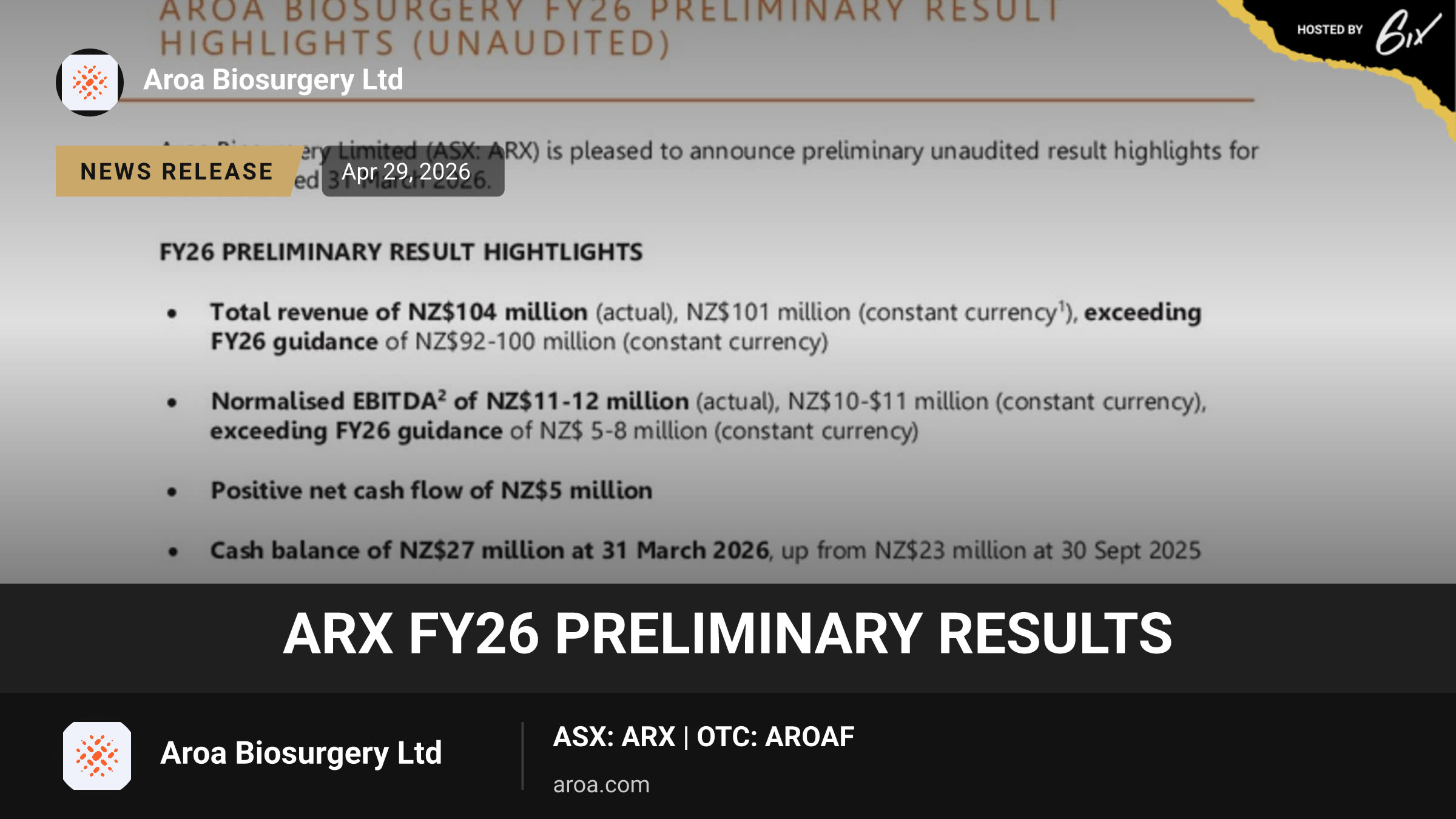 ARX FY26 Preliminary Results