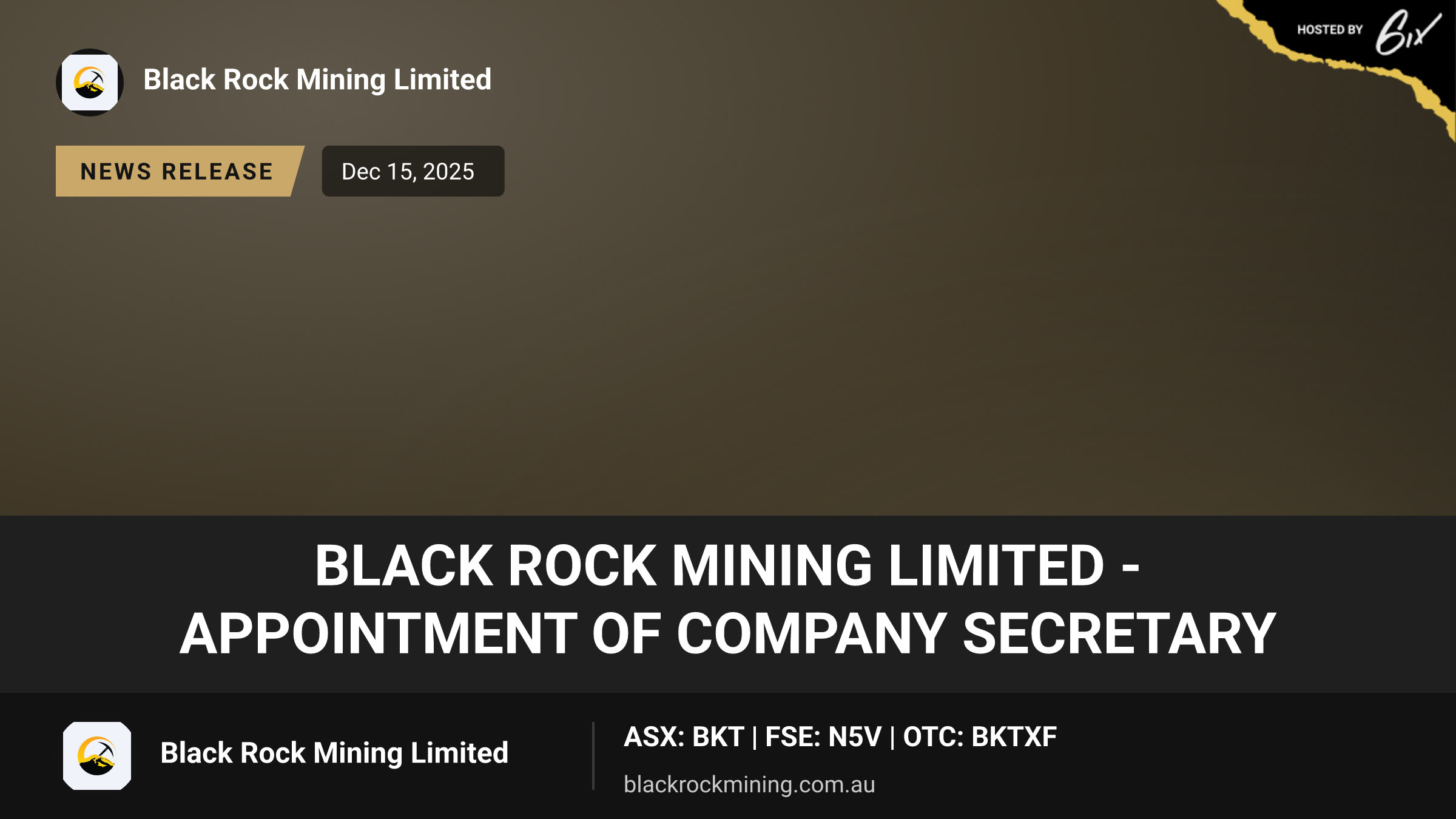 Black Rock Mining Limited - Appointment of Company Secretary