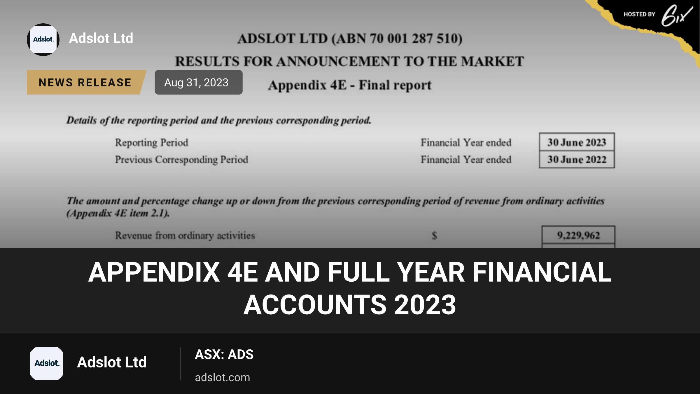 Appendix 4E and Full Year Financial Accounts 2023